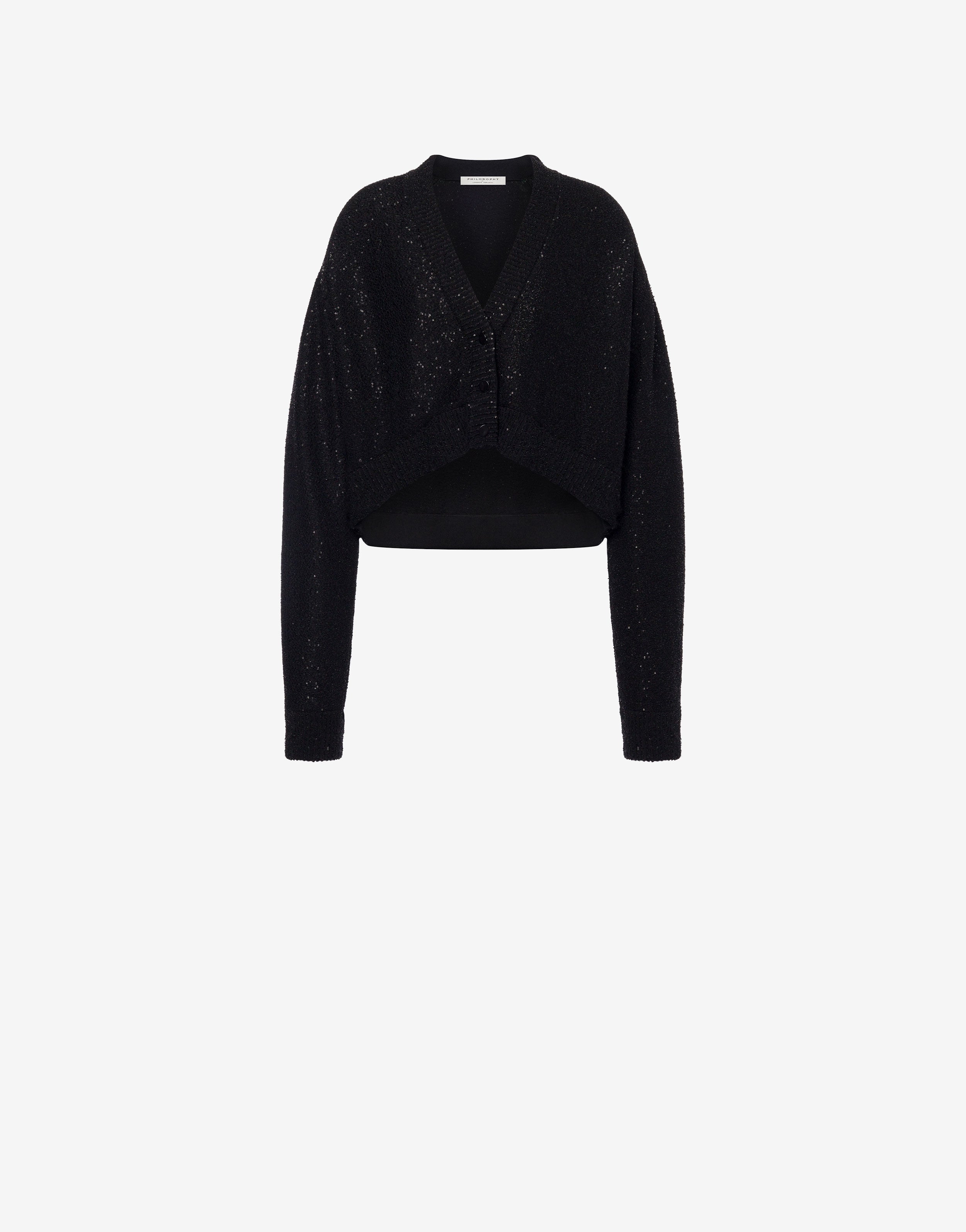 Cardigan in tessuto stretch con paillettes、mySite、aoinhome