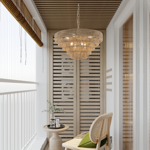 (Same as W1340P155976/L1019-4) 20" Modern 4-Layer Woven Hemp Rope Chandelier, Boho Style Pendant Light, Elegant Hanging Light Fixture for Living Room, Dining Room, Bedroom (No Bulbs)、、eastwooduniform