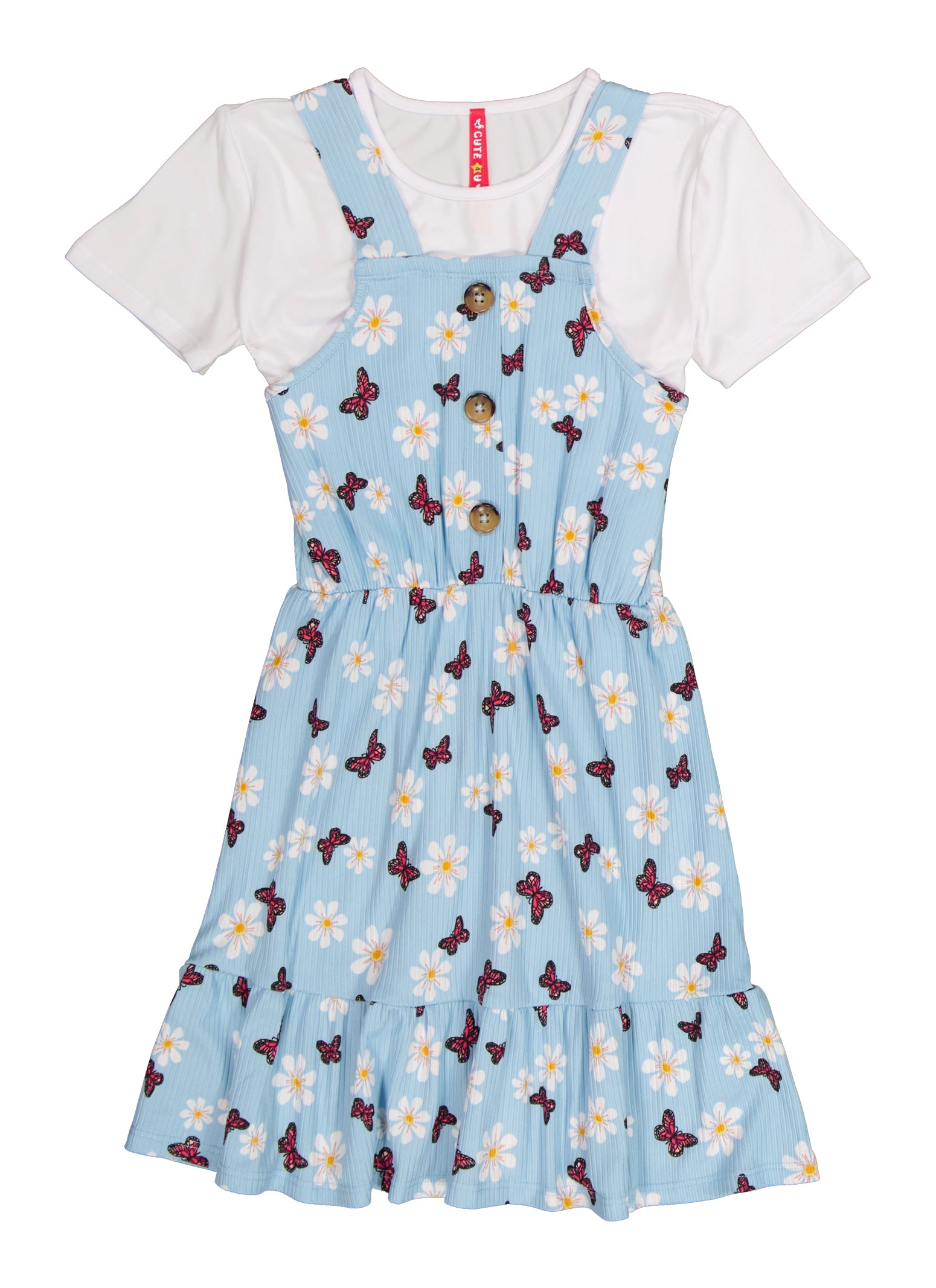 Little Girls Ribbed Butterfly Print and Short Sleeve Top、mySite、camillekostekn