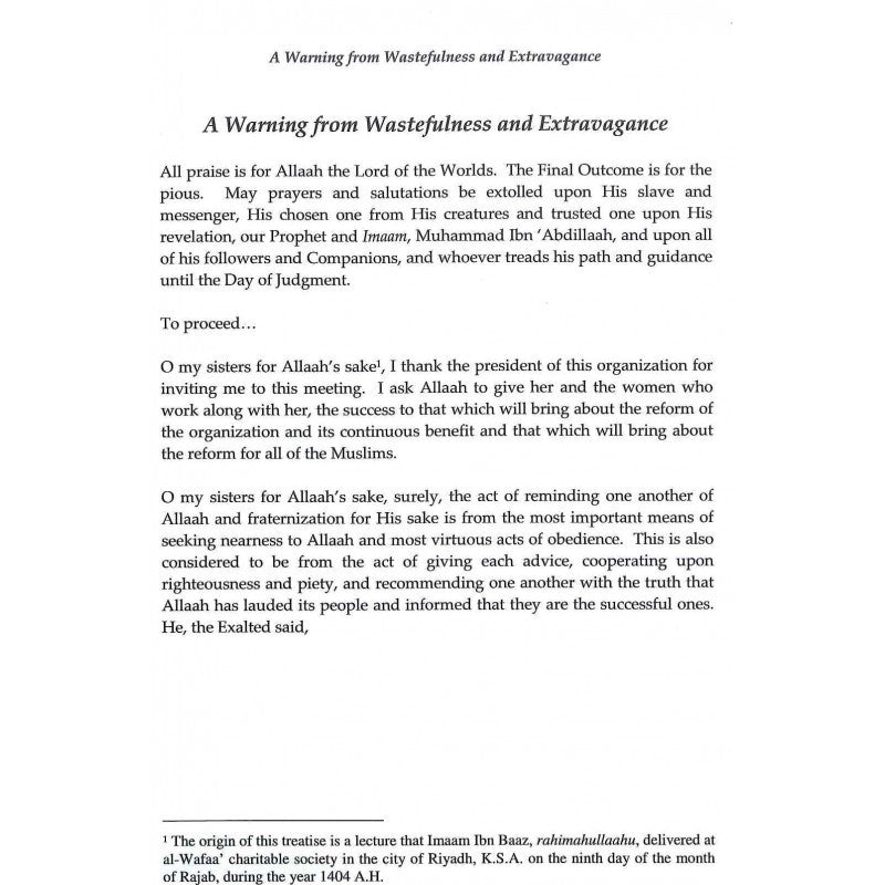 A Warning From Wastefulness & Extravagance By Imaam Abdul-Azeez Ibn Abdillaah Ibn Baaz、mySite、topwebapps