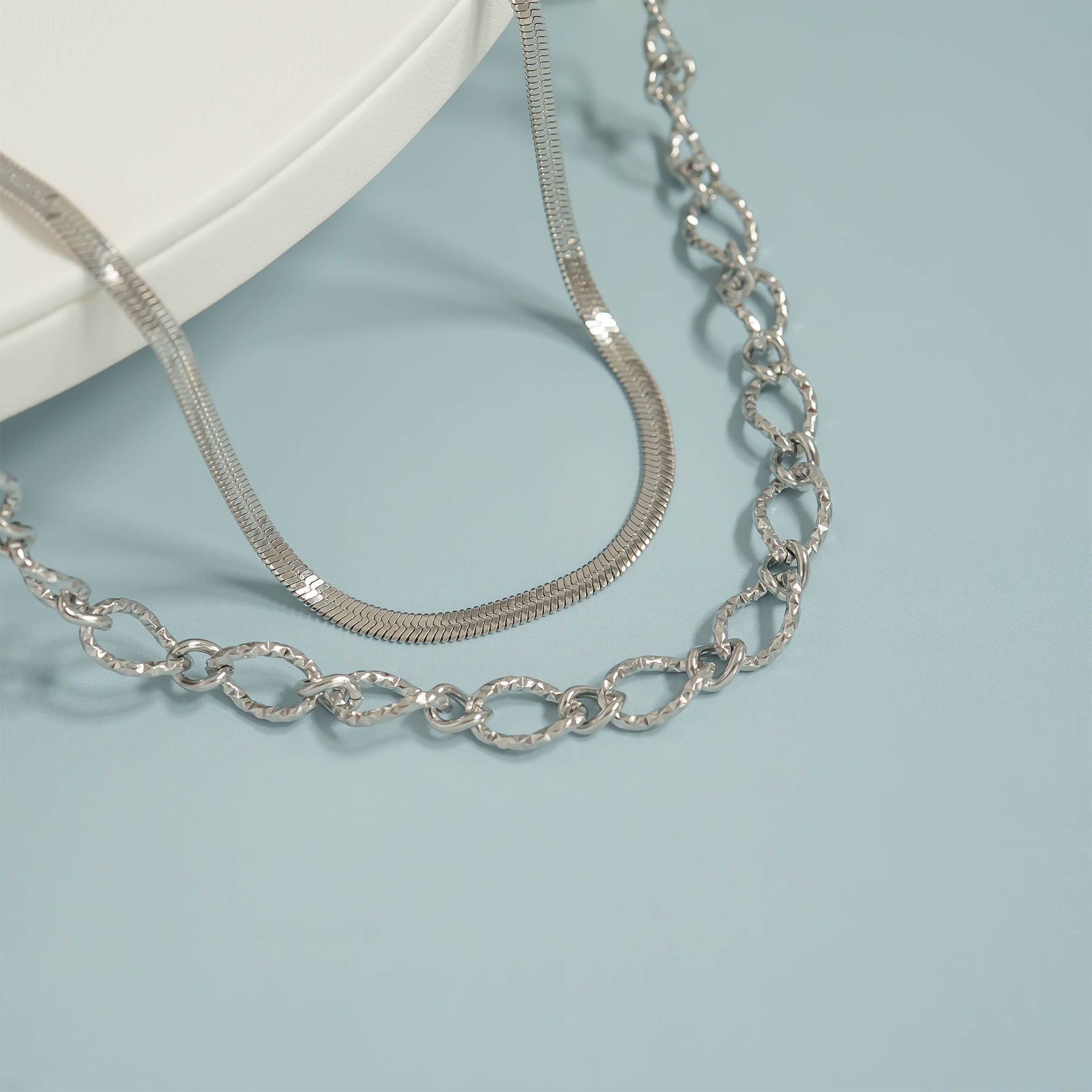 18K Gold PVD Stainless Steel Hammered Oval Chain Necklace / CHN0097、mySite、dreamappss