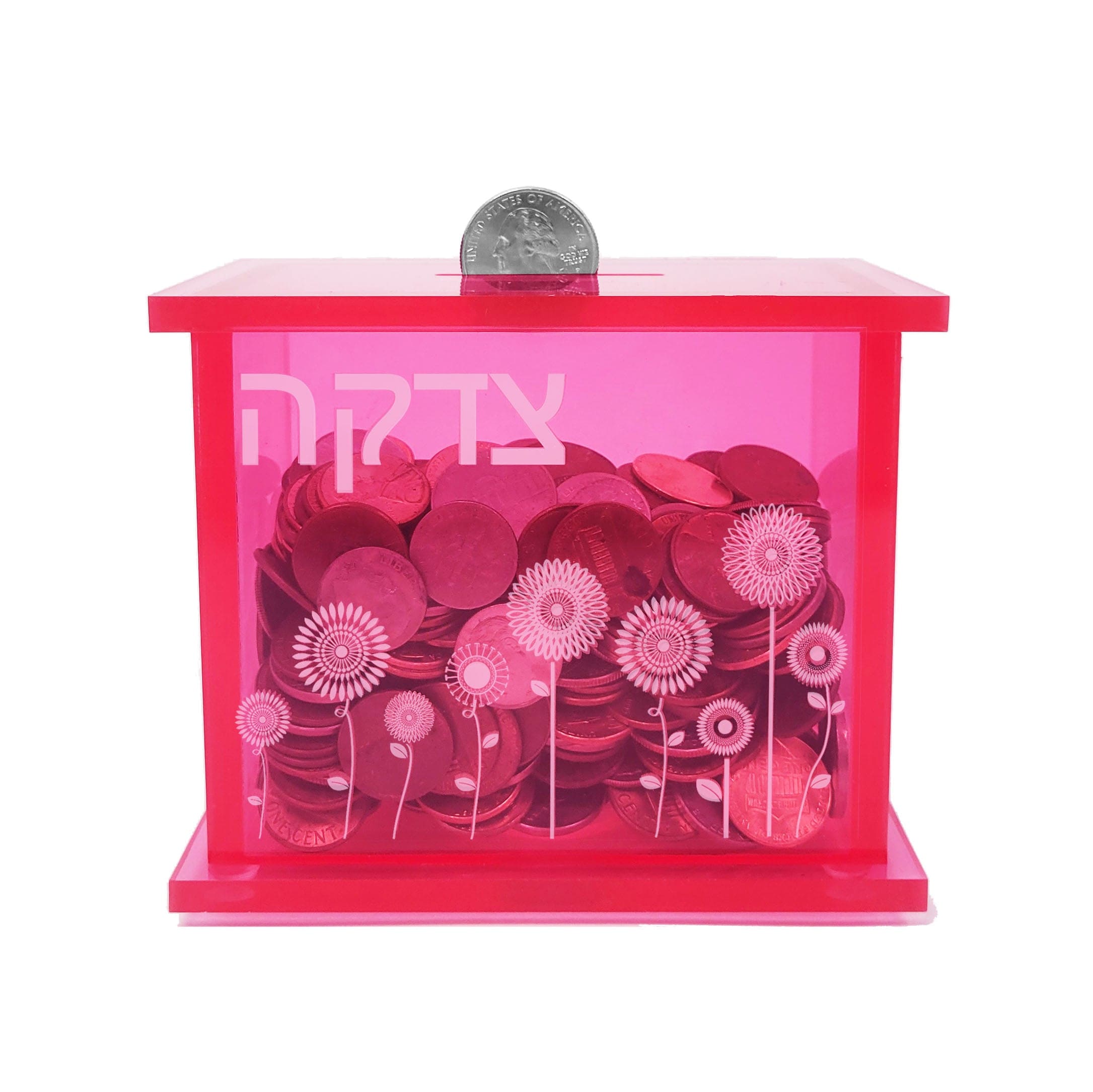Acrylic Pink Flower Design Tzedakah Box、mySite、topwebapps