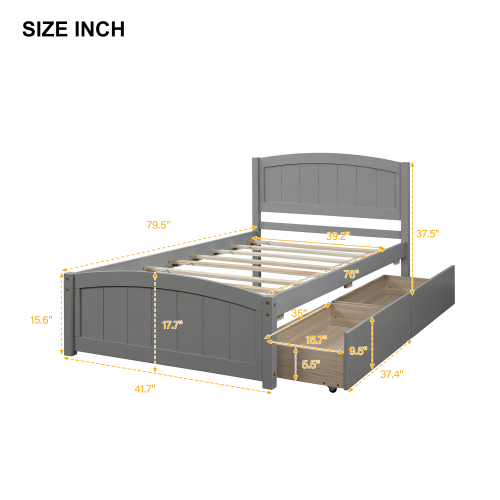 Twin size Platform Bed with Two Drawers, White、、casual