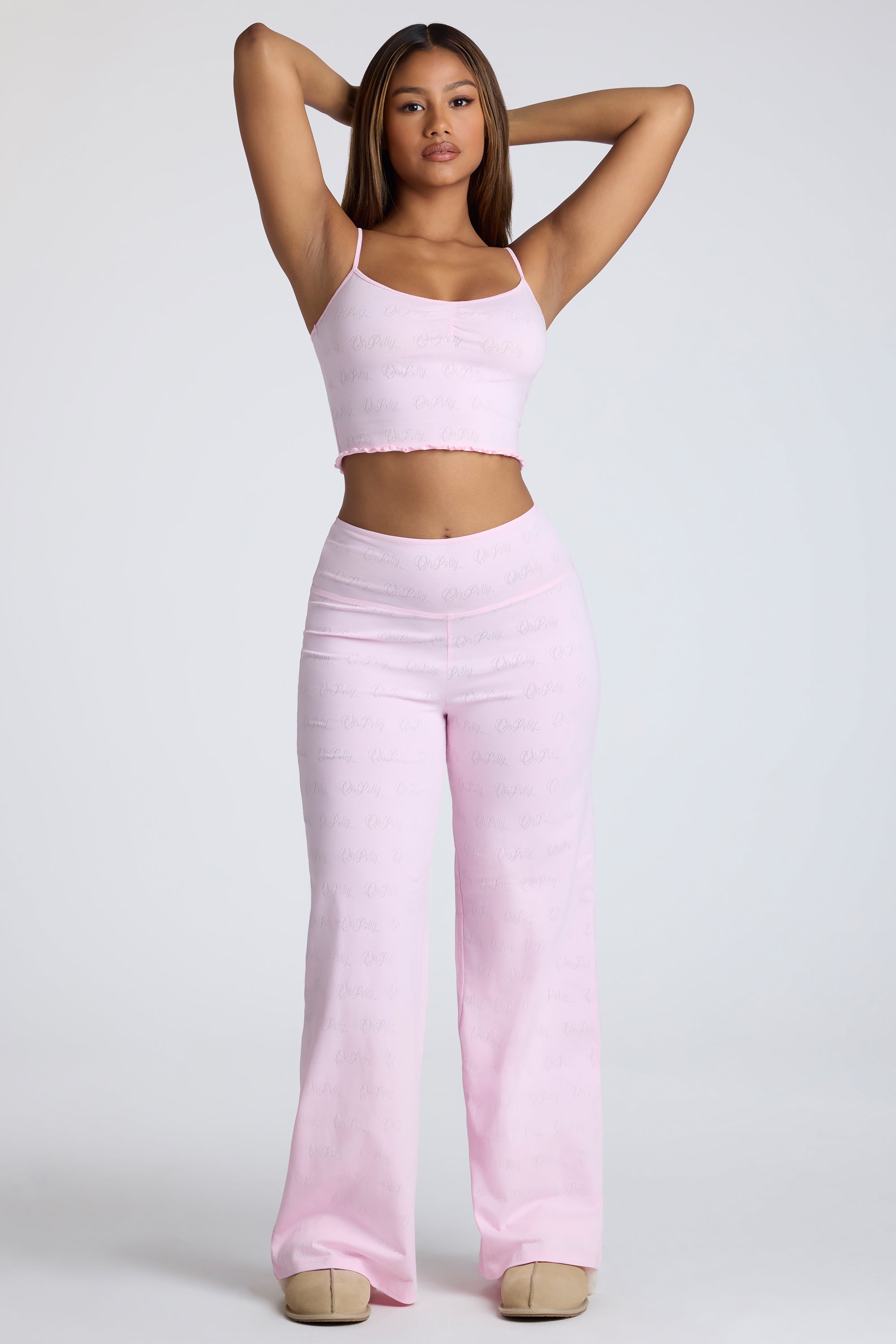 Strappy Ruched Pointelle Crop Top in Baby Pink、mySite、solidvoid