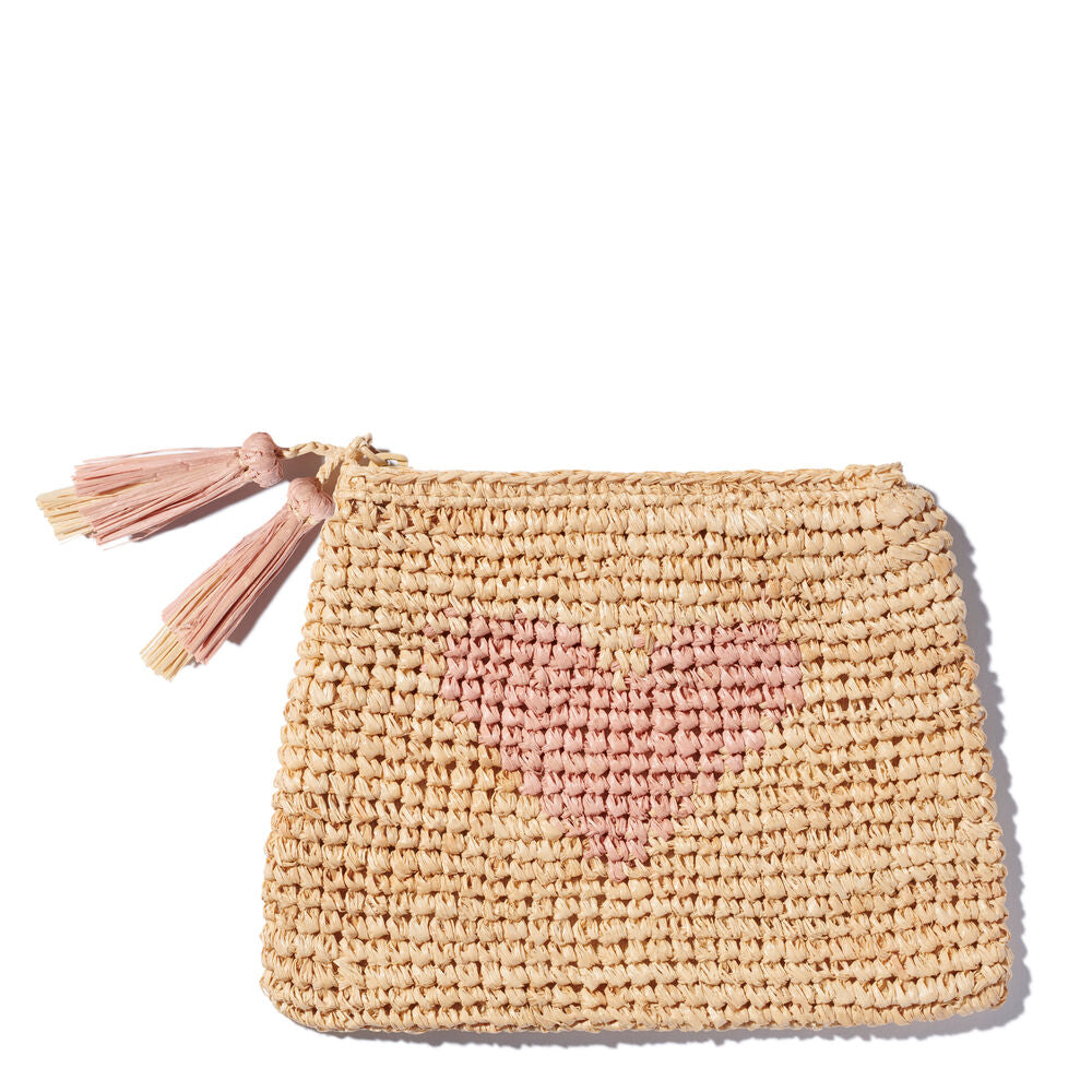  Aerin Small Raffia Heart Zip Pouch、mySite、elrpsem3k