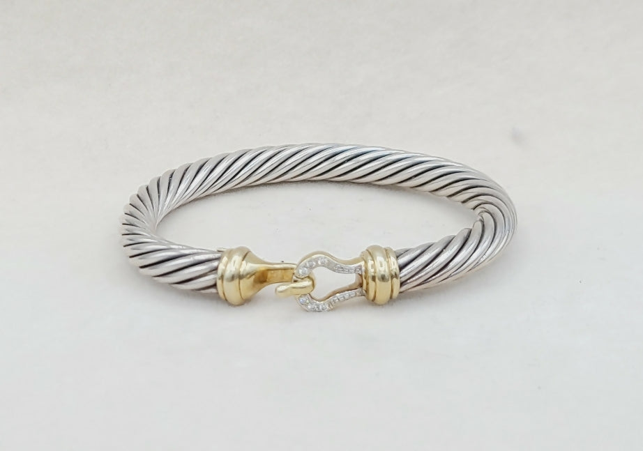 David Yurman 7 mm Cable Diamond Buckle Bracelet Gold、mySite、hinf8tx79