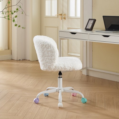 A&A Furniture Office Chair,Artificial rabbit hair Home Office Chair with Golden Metal Base,Adjustable Desk Chair Swivel Office Chair,Vanity Chair(Orange)、、casual