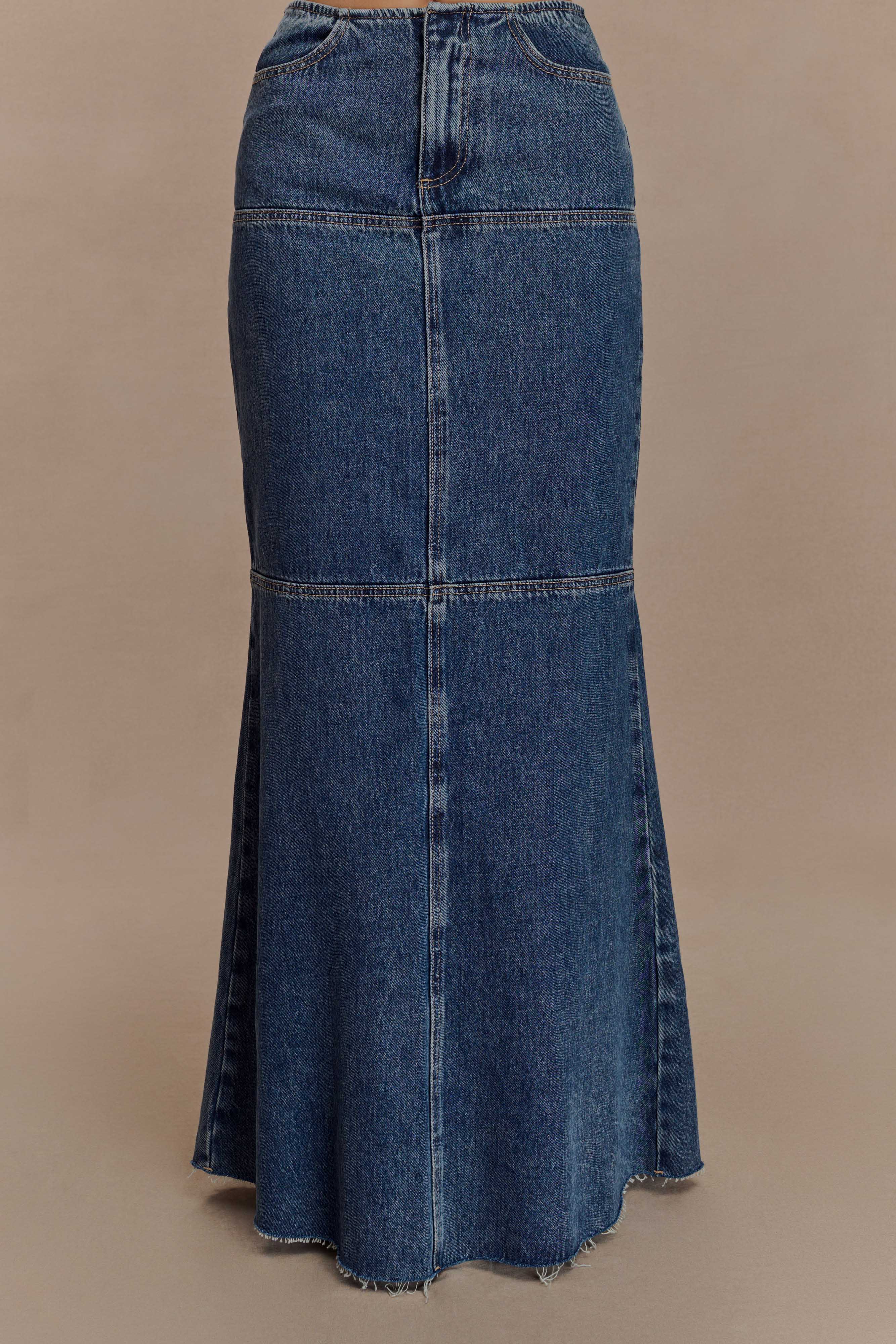Loretta Denim Maxi Skirt - Washed Dark Blue、mySite、solidvoid