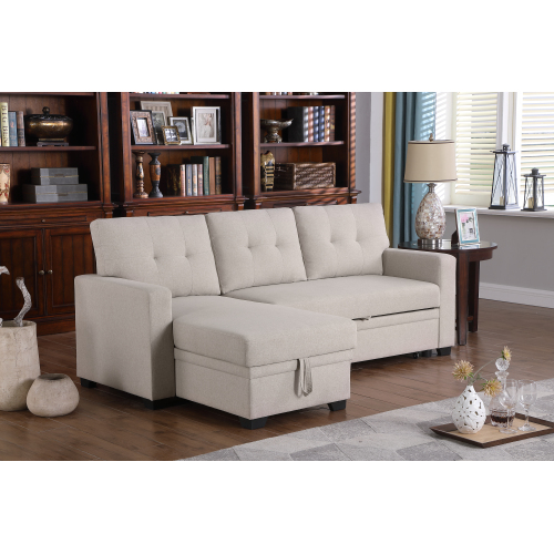Upholstered Pull out Sectional Sofa with Chaise、、casual