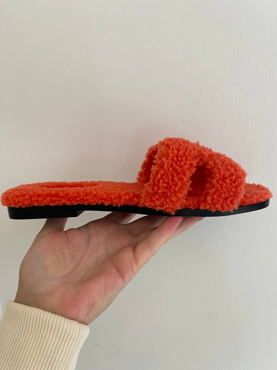 Hermes Teddy orange Oran woolskin sandals、mySite、garminoutage.com
