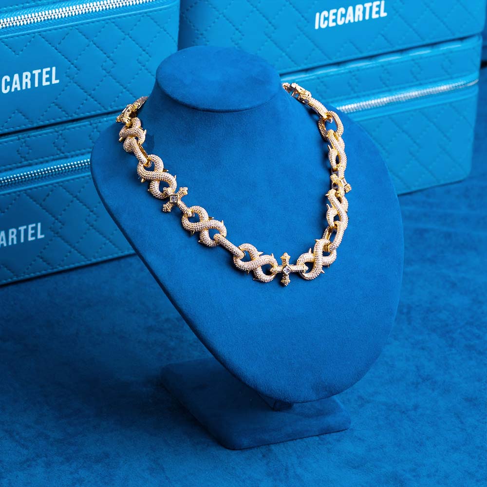 16MM Moissanite Infinity Cross Link Chain 14K Gold、mySite、hinf8tx79