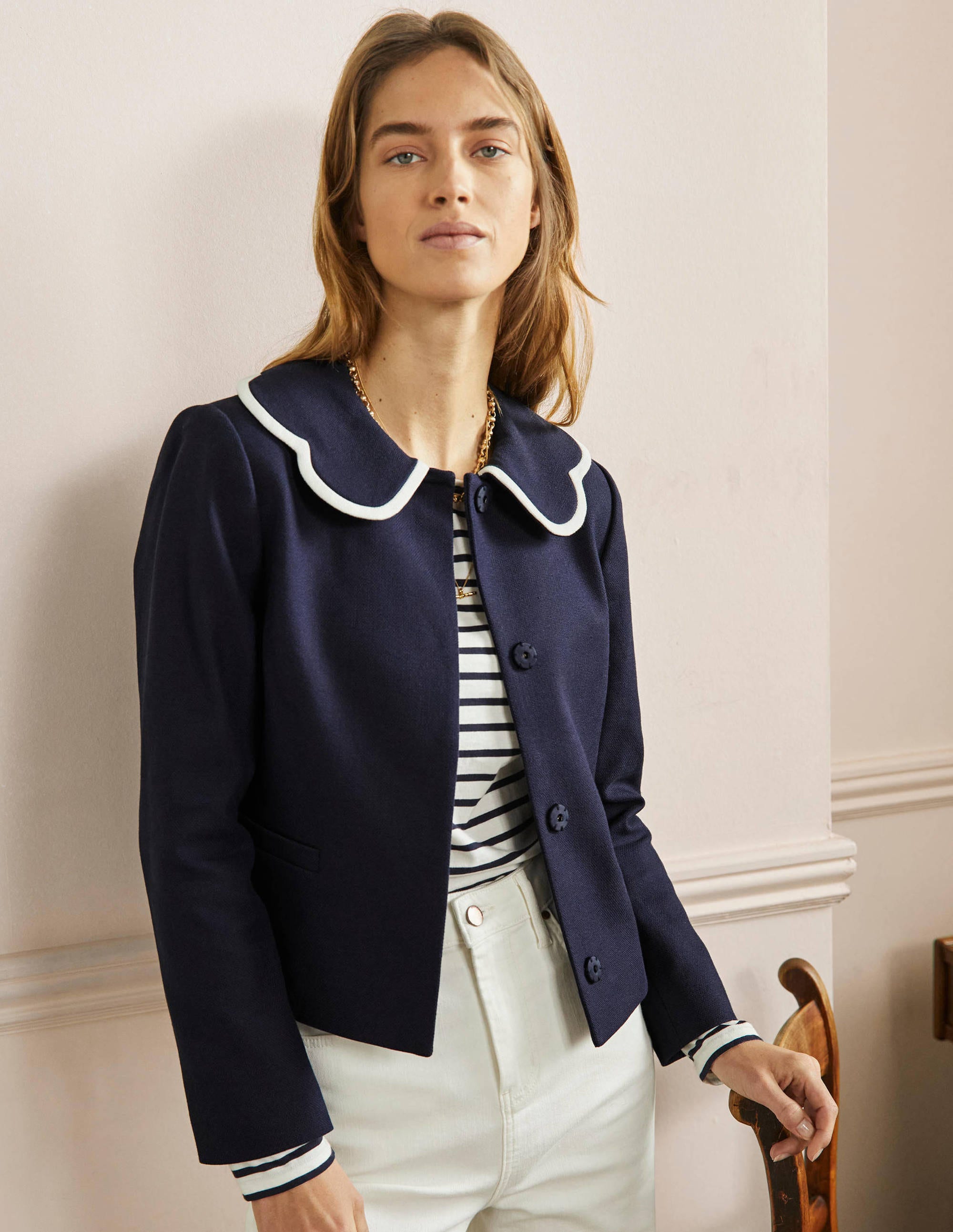  Scallop Collared Jacket-Navy、mySite、ashleygrahame