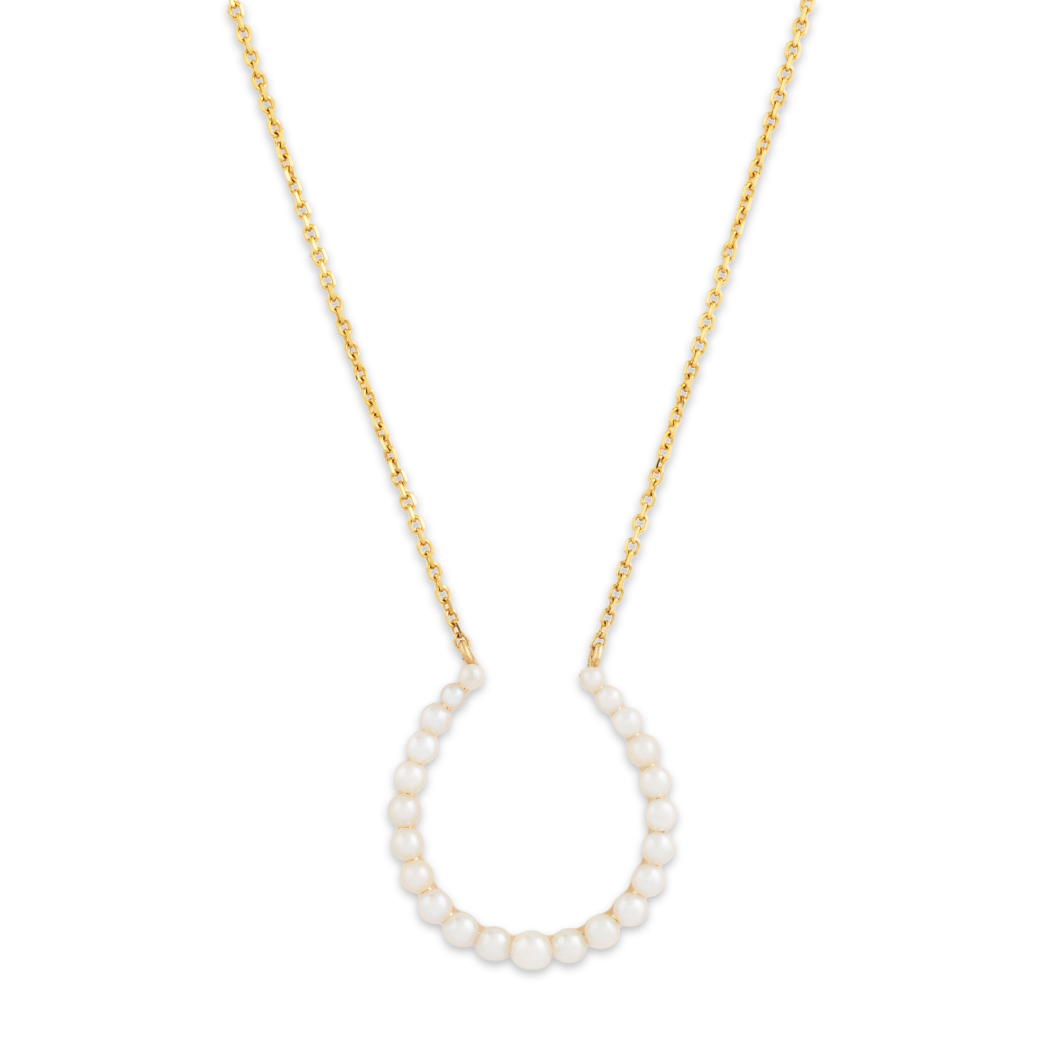 Antique Shreve & Co. 14k Yellow Gold Pearl Horseshoe Necklace 16-17-18、mySite、hinf8tx79