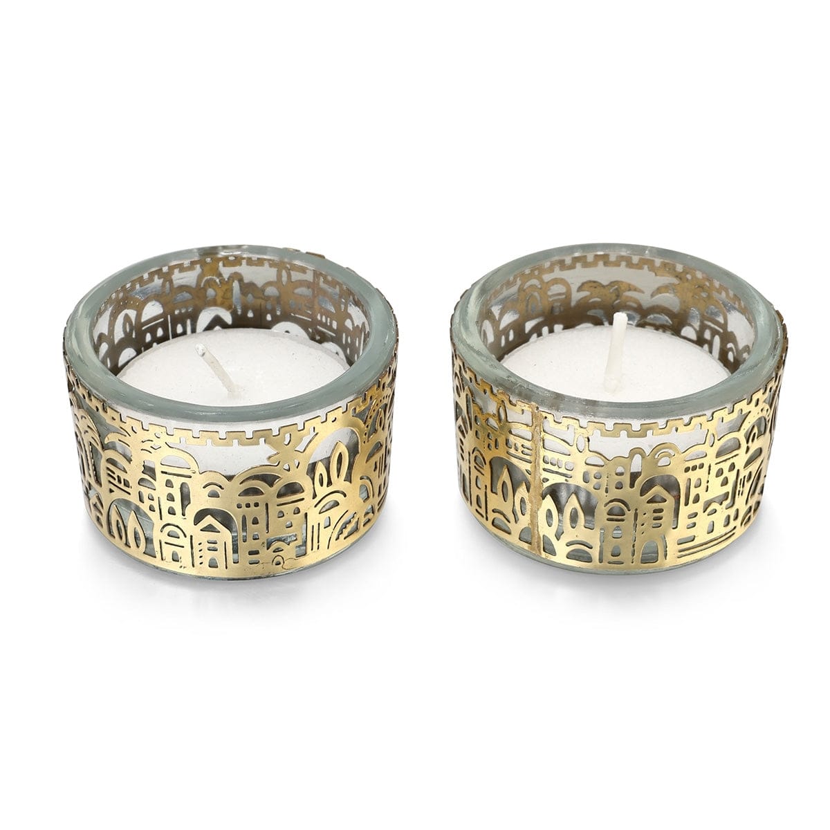 Tea Light Holders with Metal Cutout of Jerusalem by Yair Emanuel - Gold、mySite、topwebapps