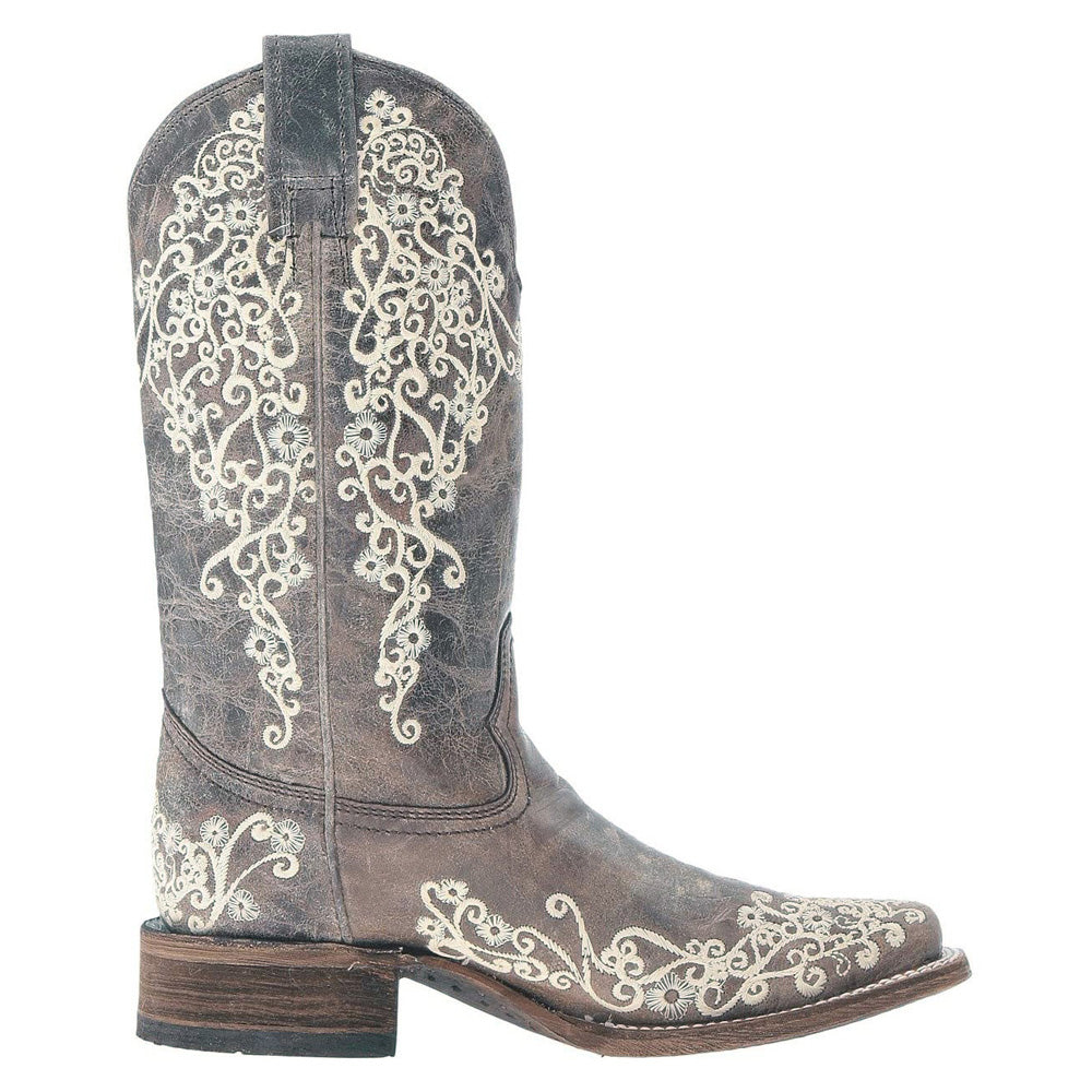 White Embroidered Square Toe Cowboy Boots、mySite、gtrtttuynbv