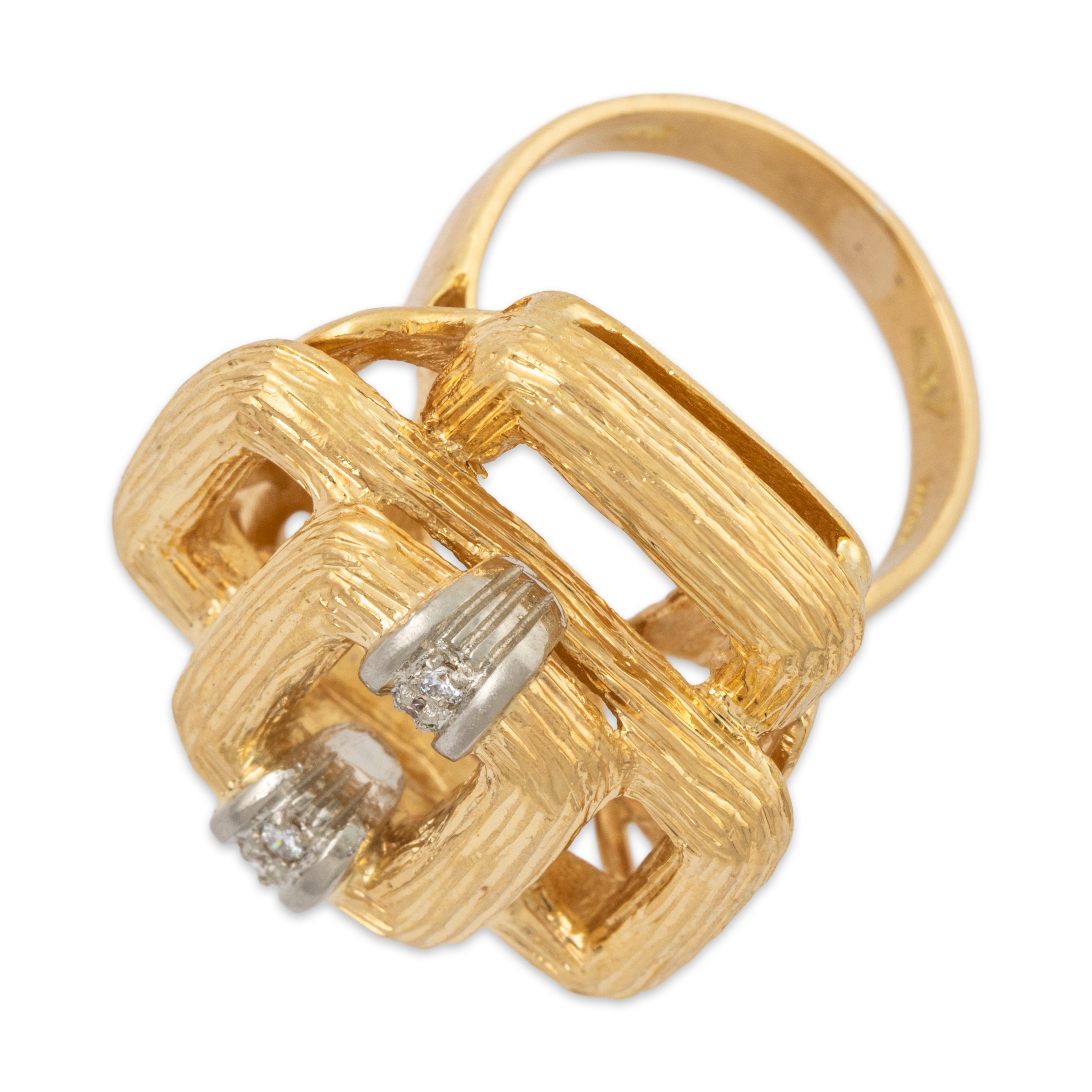 Vintage Large Italian 18k Yellow Gold Diamond Stunning Squares Ring 5.25、mySite、hinf8tx79