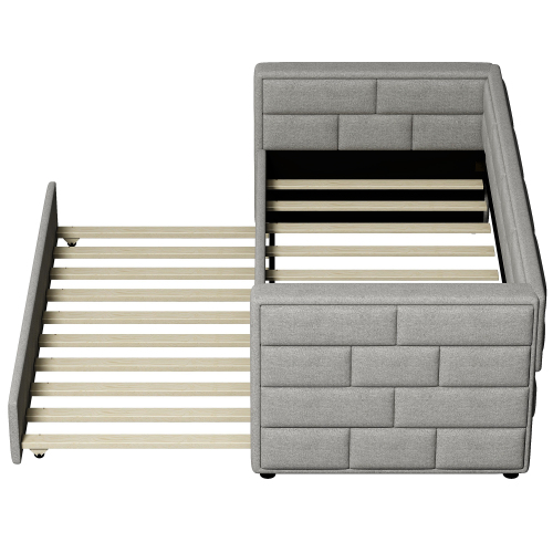 Twin Size Daybed with Trundle, Upholstered Daybed with Padded Back, Gray、、casual