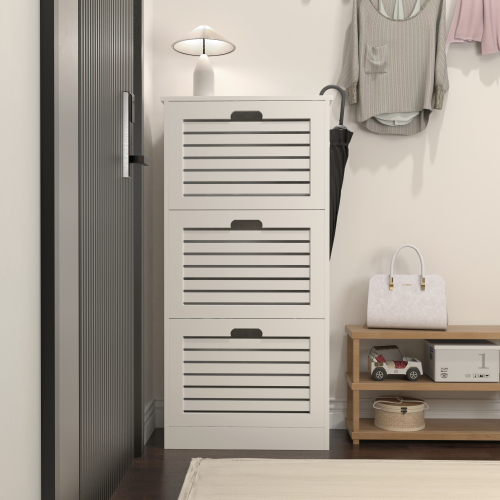 Wooden Shoe Cabinet for Entryway, White Shoe Storage Cabinet with 3 Flip Doors 20.94x9.45x43.11 inch、、casual
