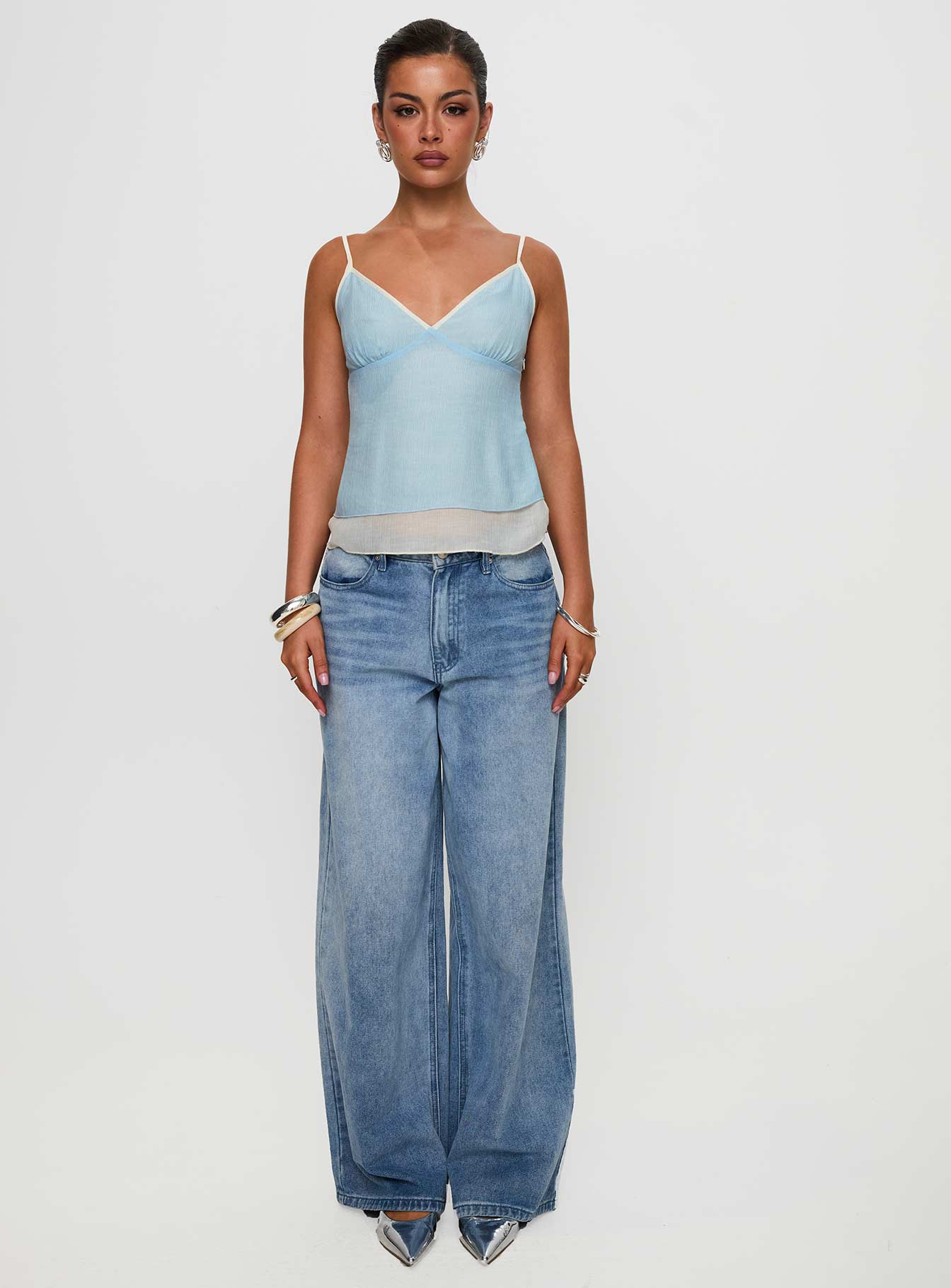 Majorie Layered Top Blue / Cream、mySite、solidvoid