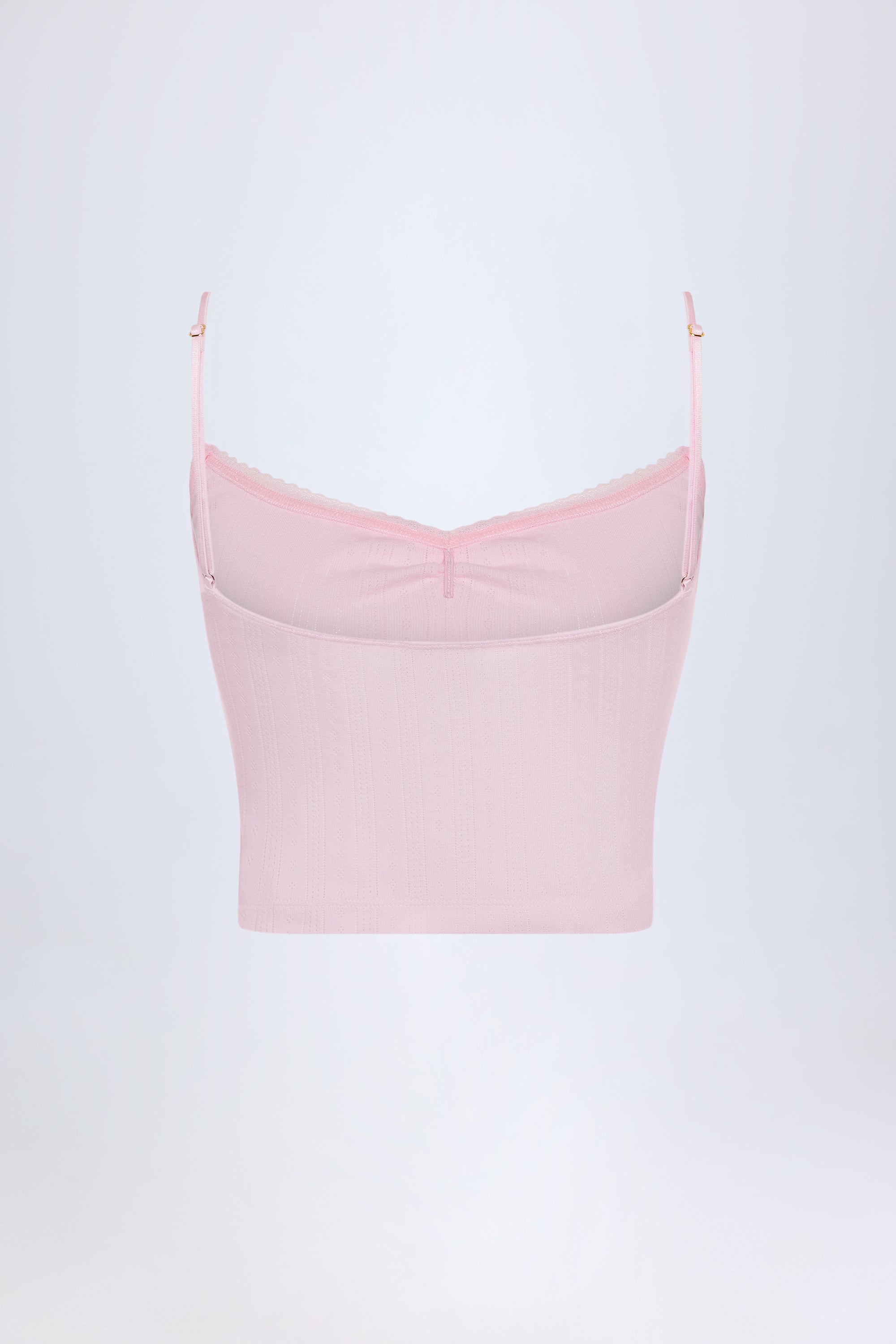  Pointelle Ruched Camisole Crop Top in Baby Pink、mySite、sugarbowlscore