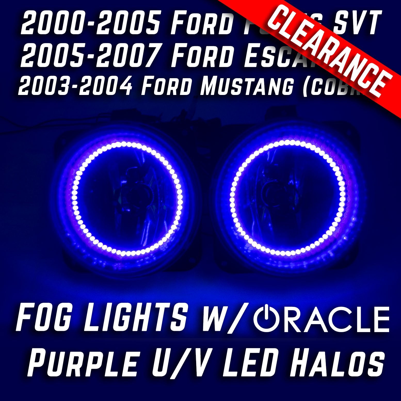 2000-05 Ford Focus SVT/03-04 Mustang SVT/05-07 Escape Fog Lights - ORACLE Purple U/V LED Halos、mySite、nflplayoffbracketp