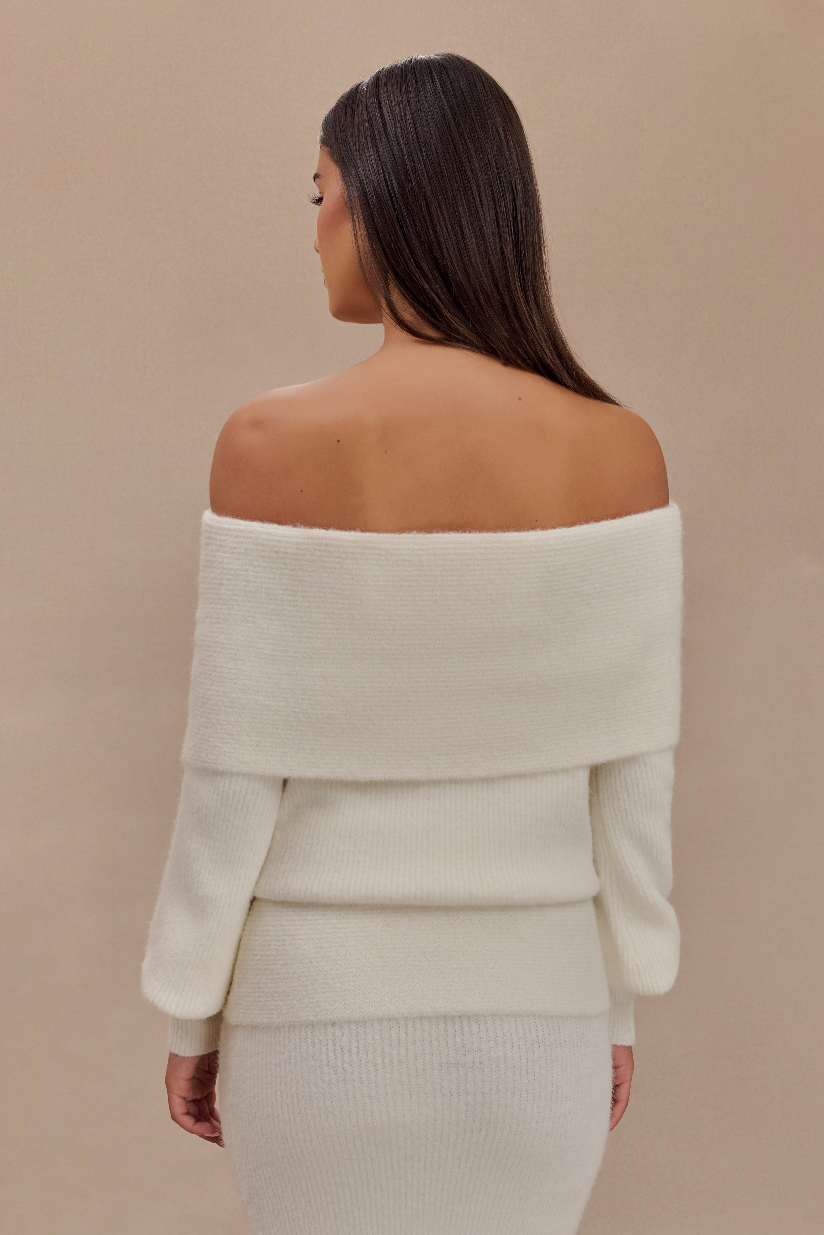 Charlotte Off Shoulder Knit Long Sleeve Top - Ivory、mySite、solidvoid