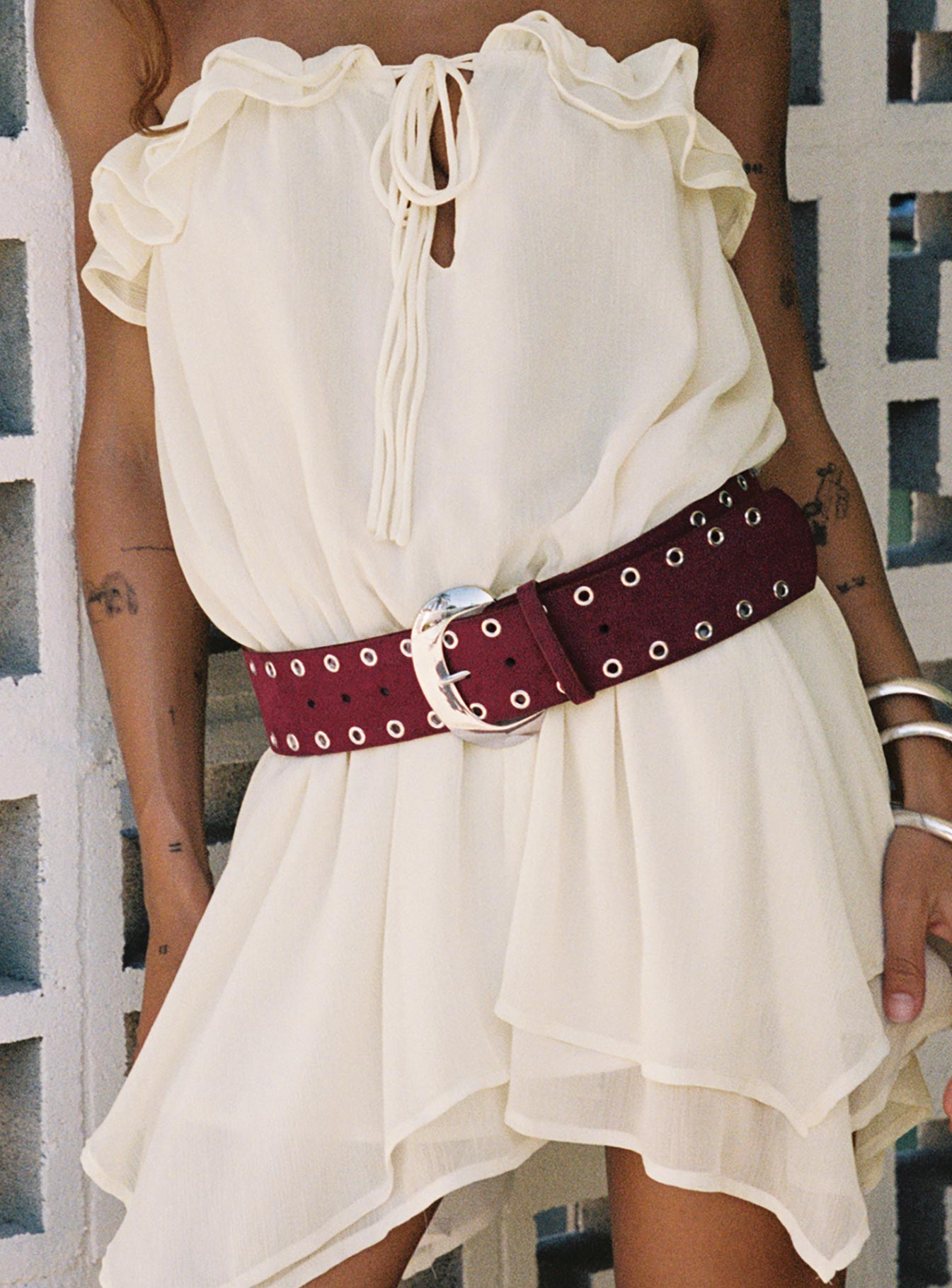 Captain Faux Suede Belt Red / Silver、mySite、solidvoid