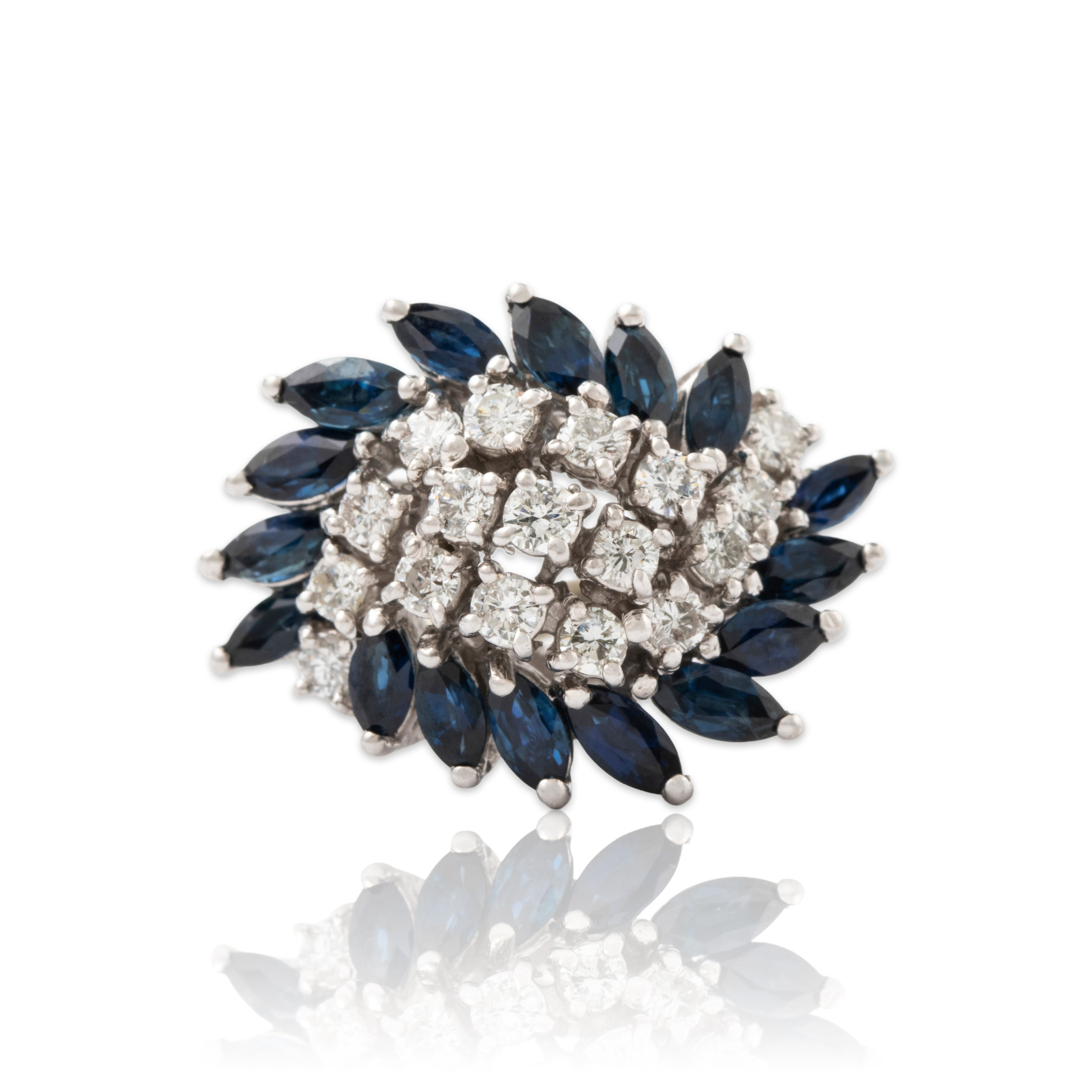 Vintage Large 14k White Gold 2cttw Sapphire .773cttw Diamond Icy Waterfall Ring、mySite、hinf8tx79