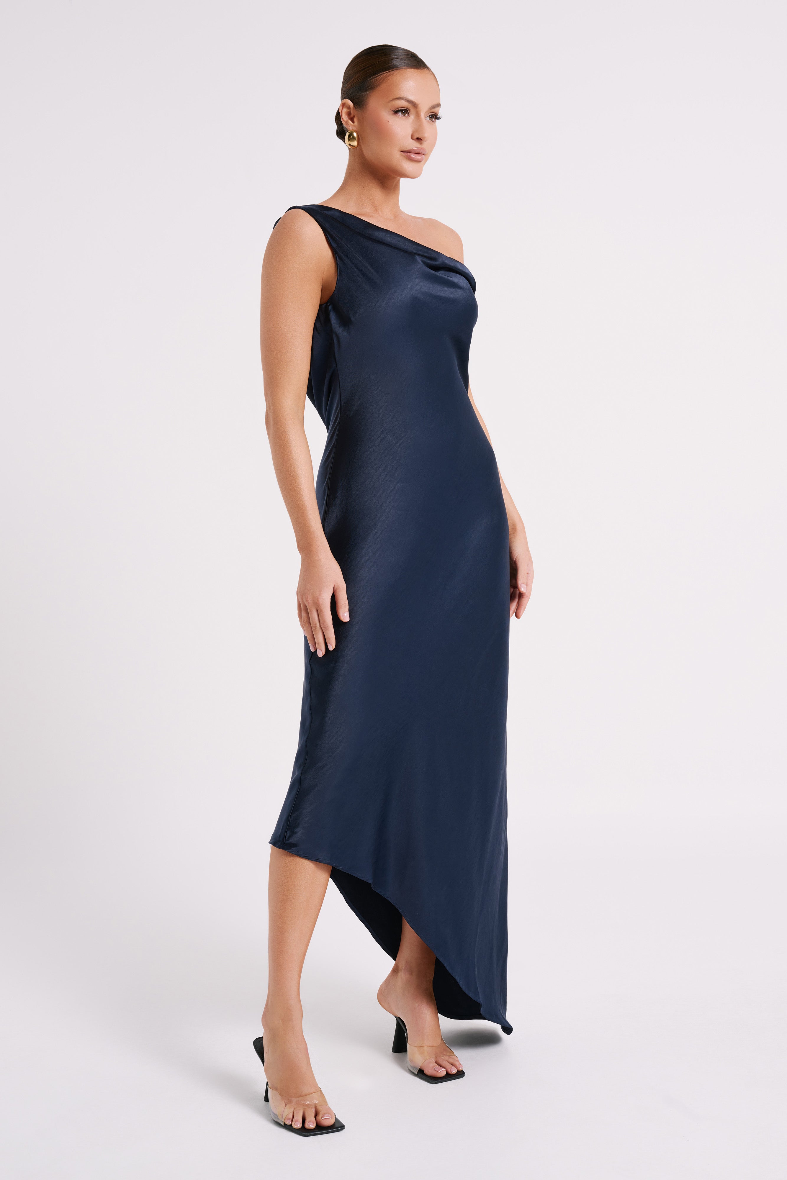 Yvette Slip Maxi Dress With Asymmetrical Hem - Navy、mySite、solidvoid