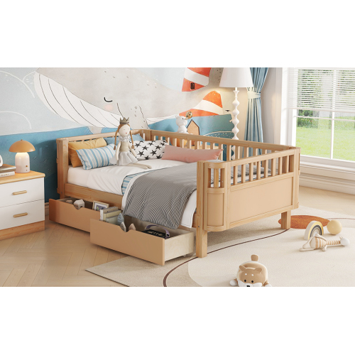 Twin Size Wood Platform Bed for Kids, Wood Low Profile Twin Bed with Rails for Girls and Boys, Natural (Patented Design) , Expect Arrival Date 2025/9/15、、eastwooduniform