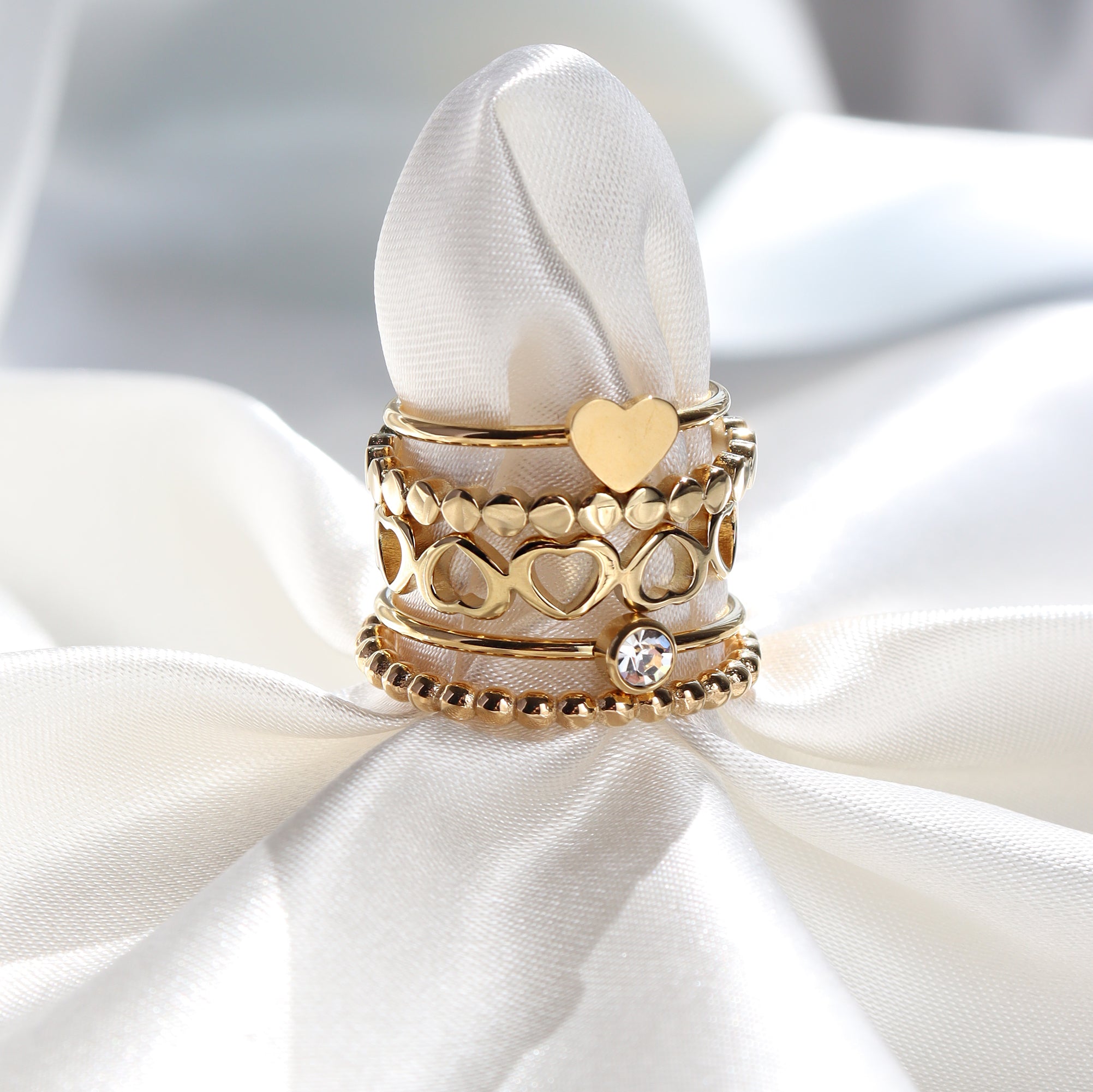 18K Gold PVD Stainless Steel Beaded Stacking Ring / CSR0004、mySite、dreamappss