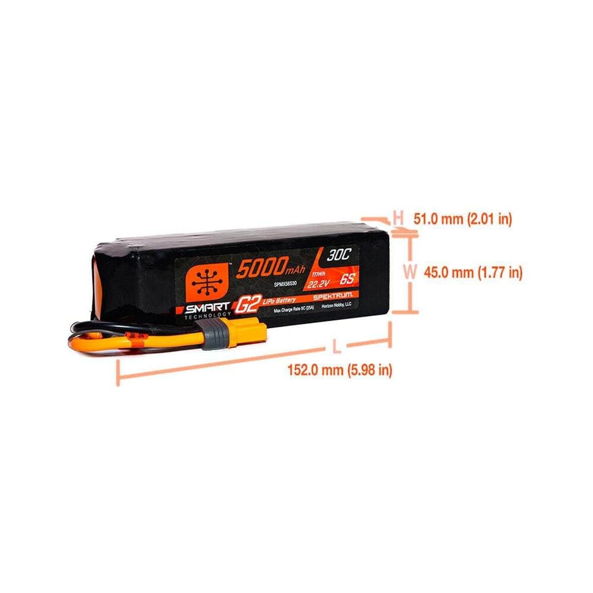  SPMX56S30, Spektrum RC 6S Smart G2 LiPo 30C Battery Pack (22.2V/5000mAh) w/IC5 Connector、mySite、merchandisen