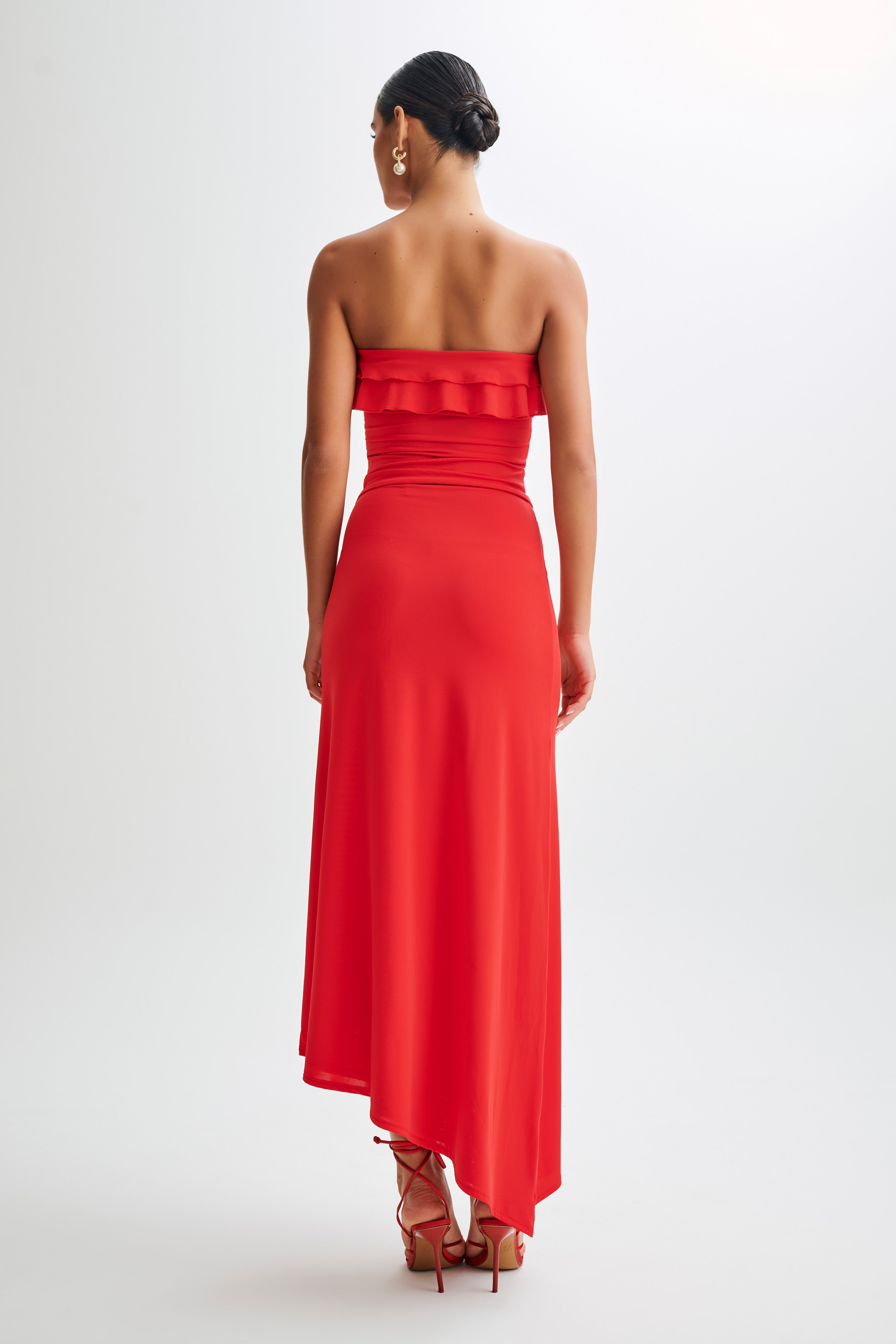 Bea Asymmetrical Slinky Maxi Skirt - Pomegranate、mySite、solidvoid