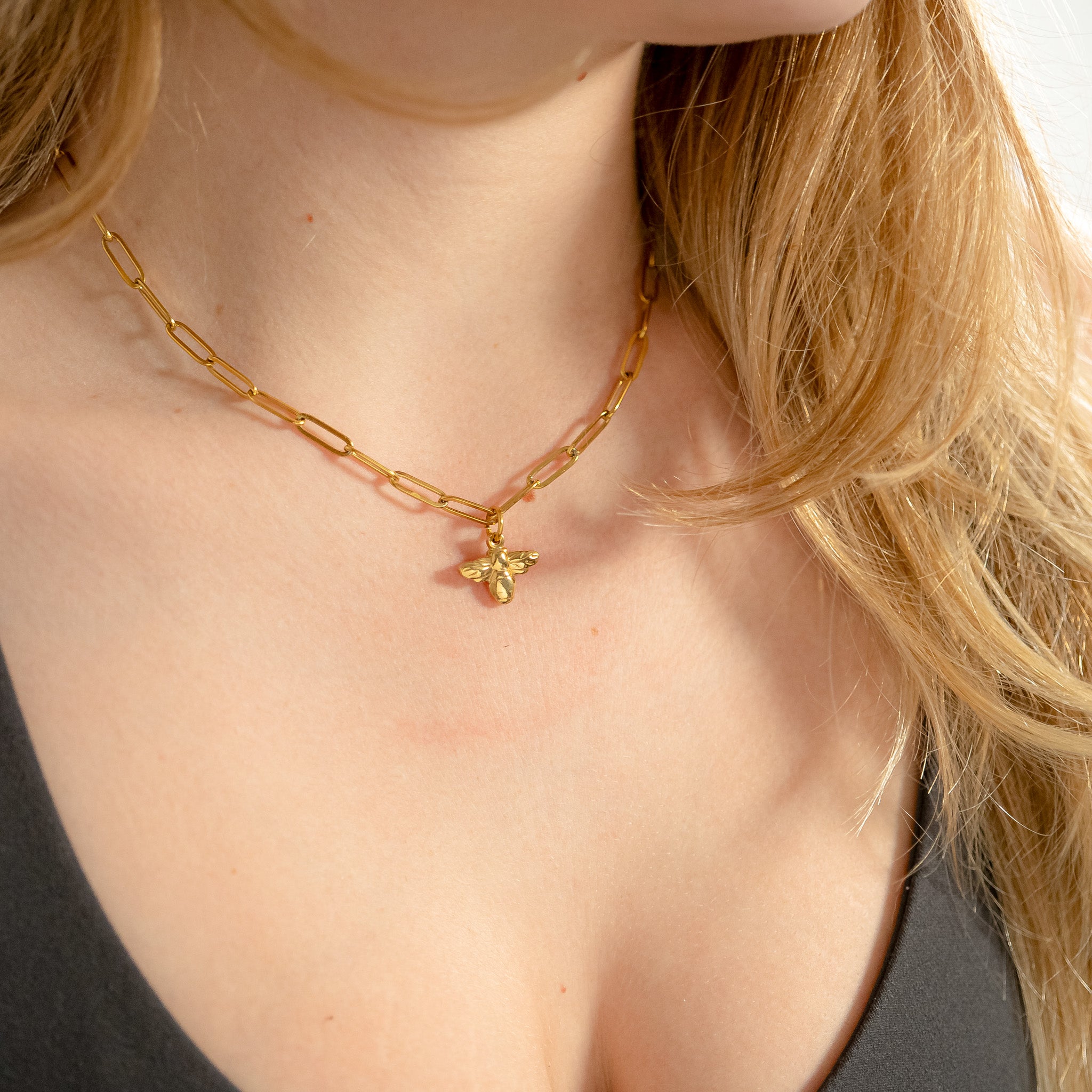 18K Gold PVD Stainless Steel Mommy & Me Bee Charm Necklace Set / BND0073、mySite、dreamappss