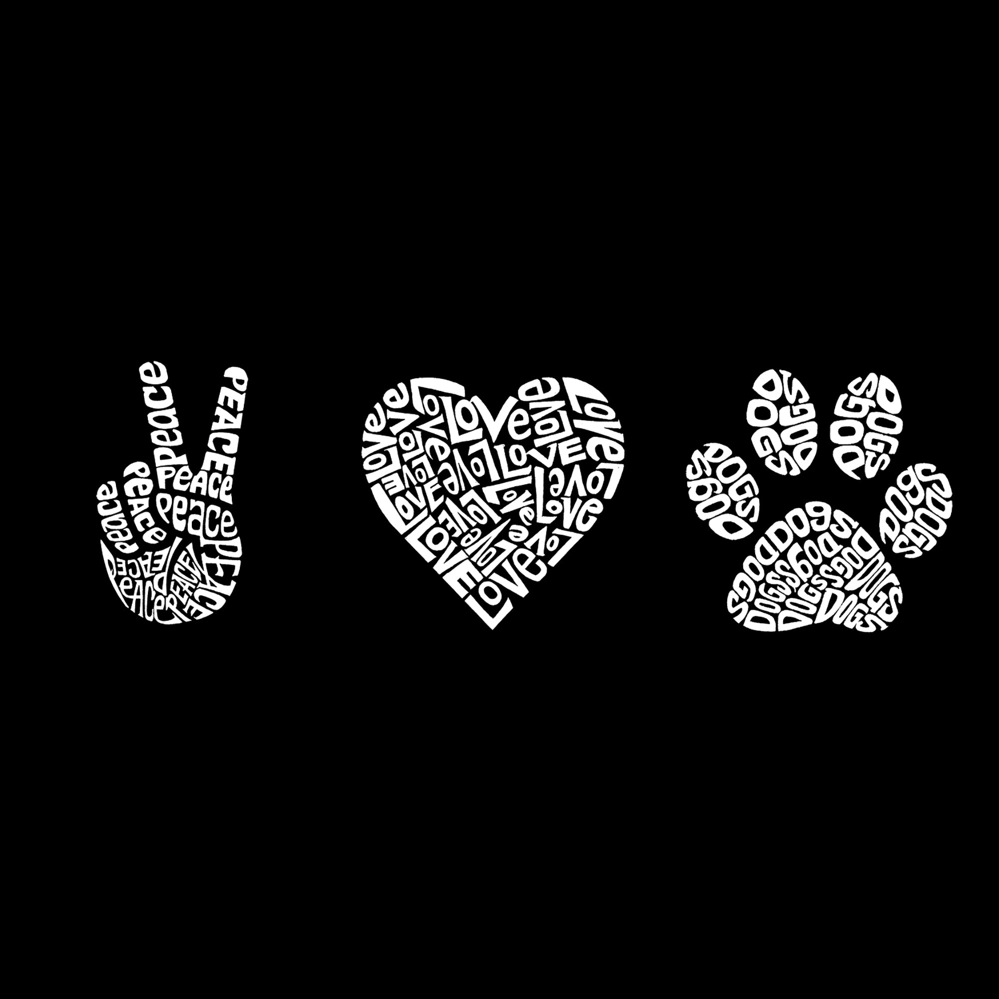 Peace Love Dogs - Large Word Art Tote Bag、mySite、camillekostekn