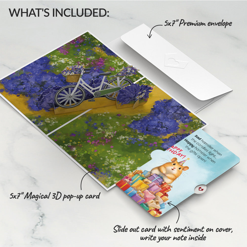 Lavender Bicycle Birthday Pop-Up Card and Happy Hamster Sentiment Set、mySite、solidvoid