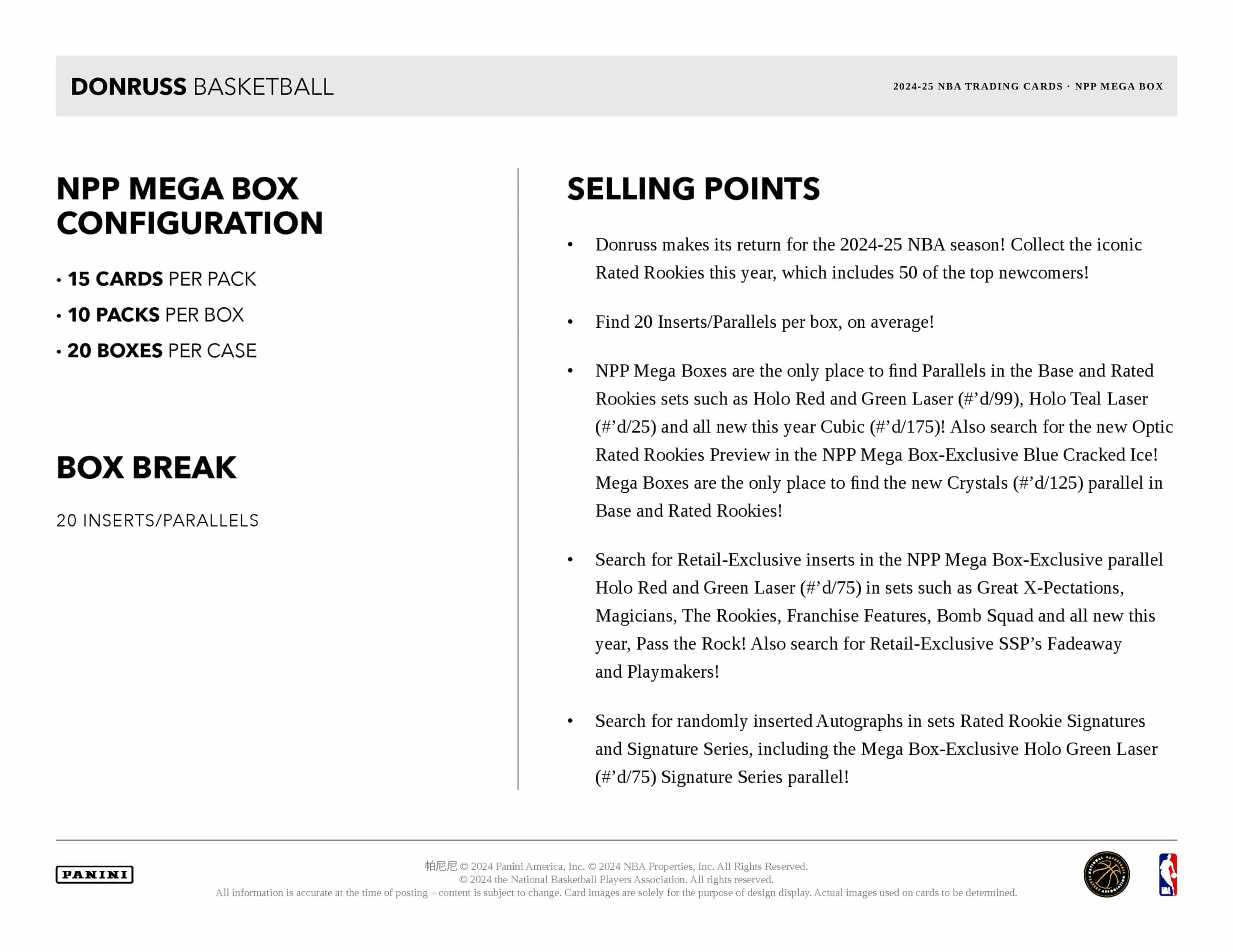 Panini Donruss NBA Basketball 2024/25 - Mega Box、mySite、waistdrama