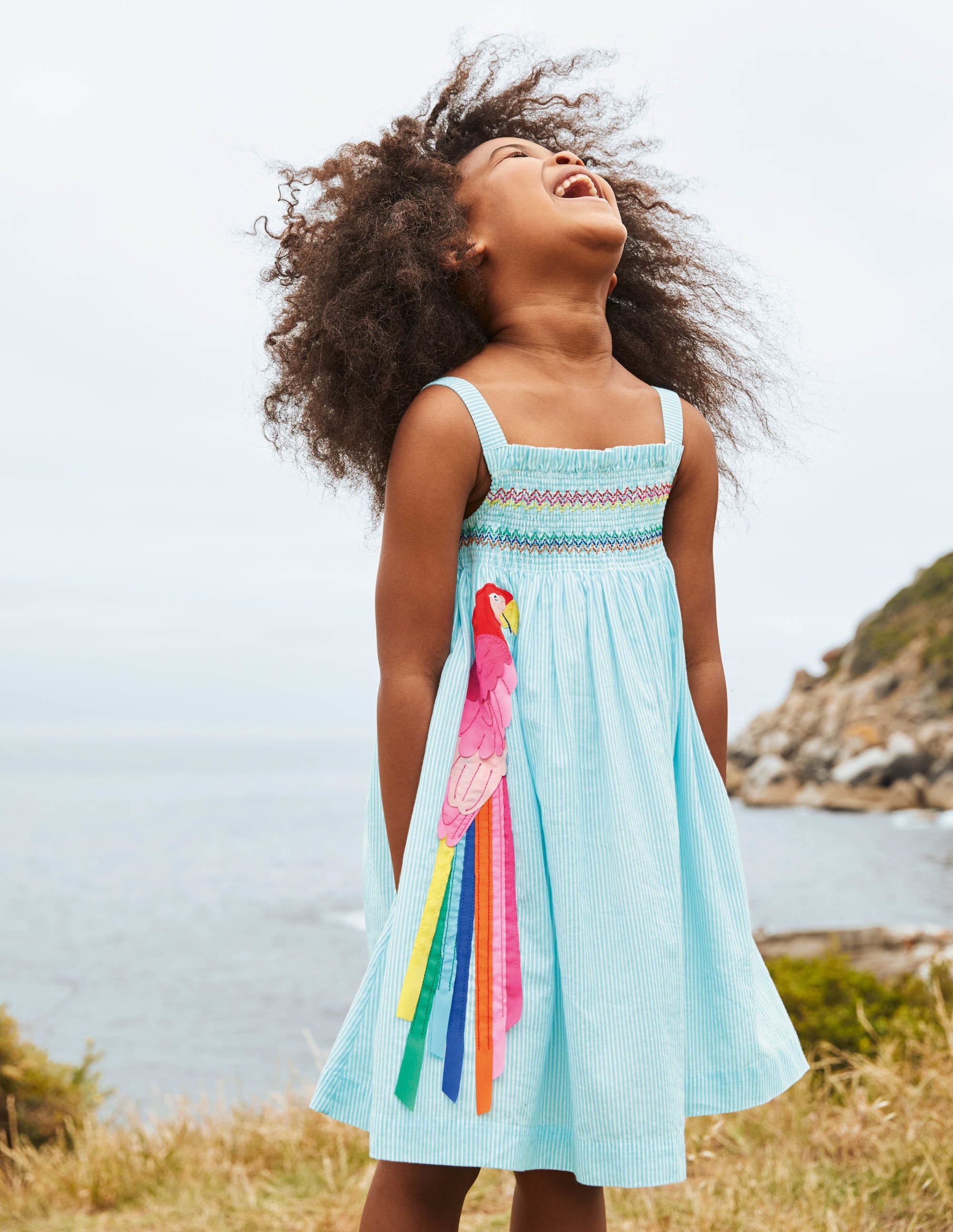  Fun Appliqué Sun Dress-Aqua Blue Ticking Parrot、mySite、ashleygrahame