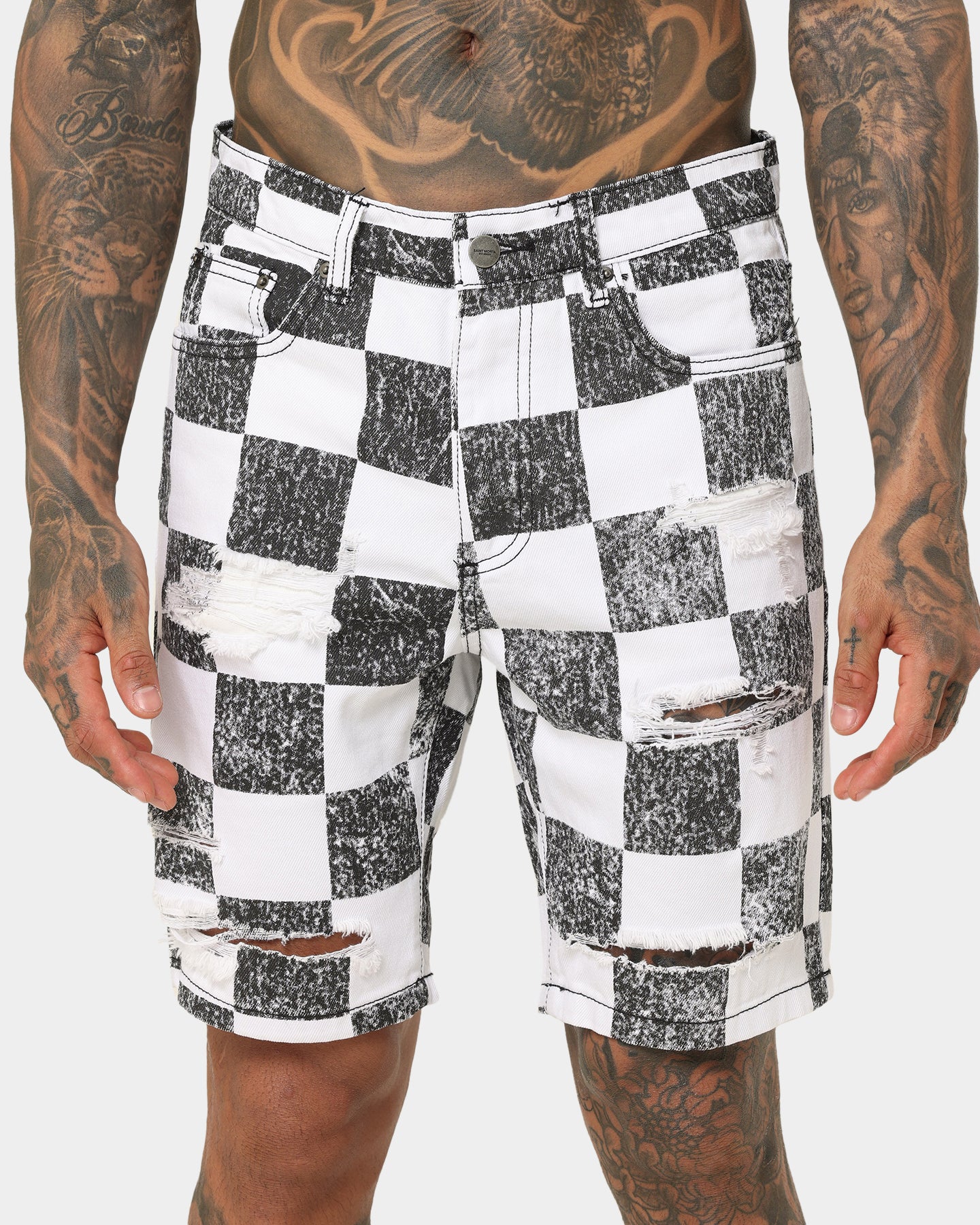 Saint Morta Vintage Checks Denim Shorts White/Black、mySite、zt4zffjzw