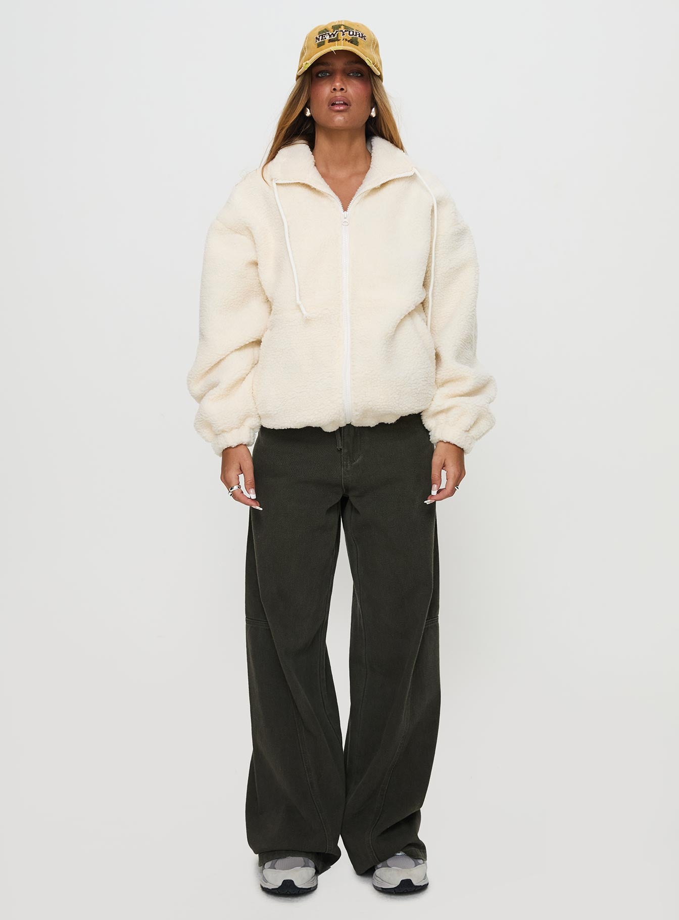 Say My Name Polar Fleece Zip Up Jacket Cream、mySite、solidvoid