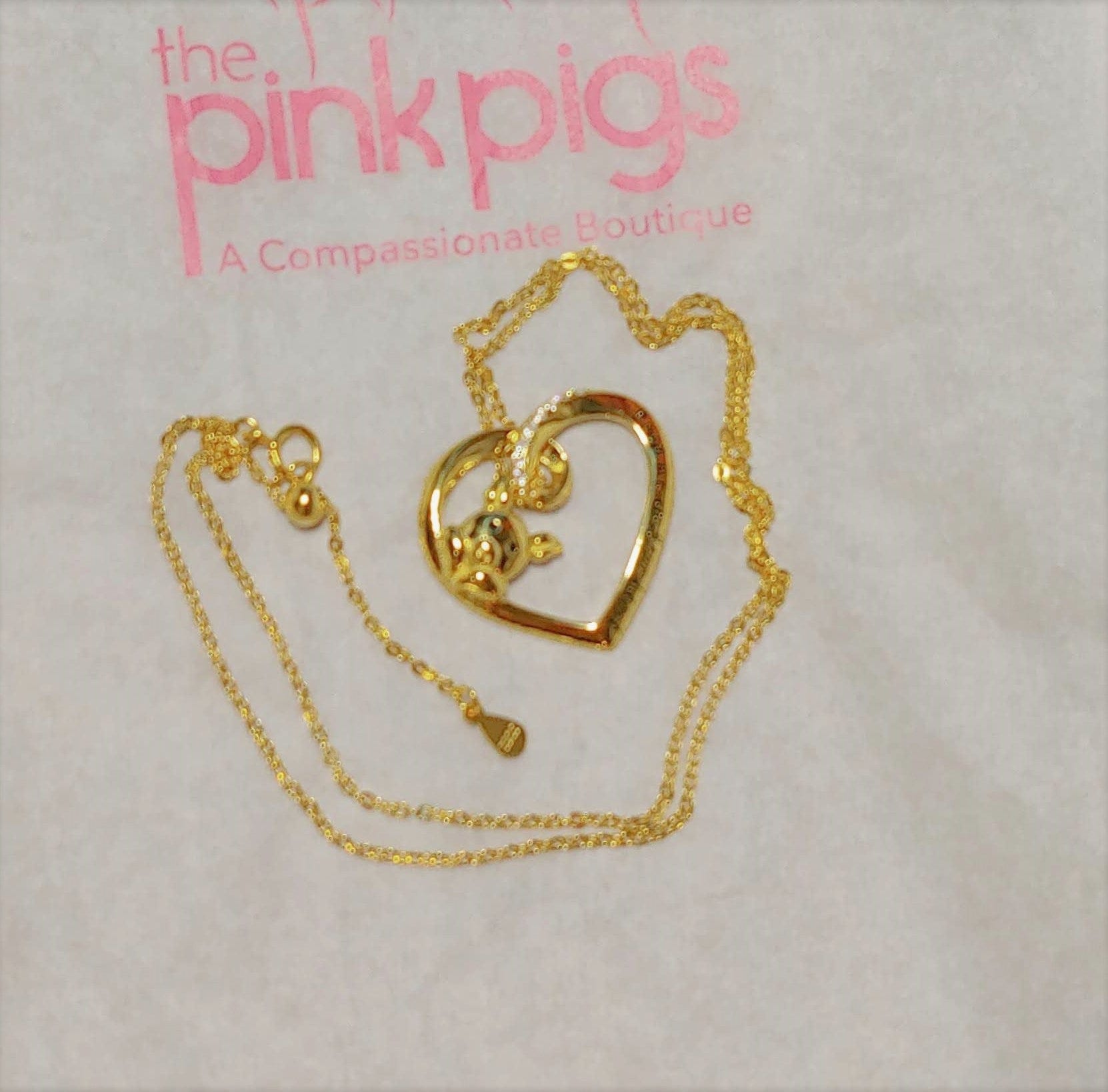 Yellow Gold Plated Keep Me In Your Heart Pig Necklace Sterling Silver、mySite、g9winljtr