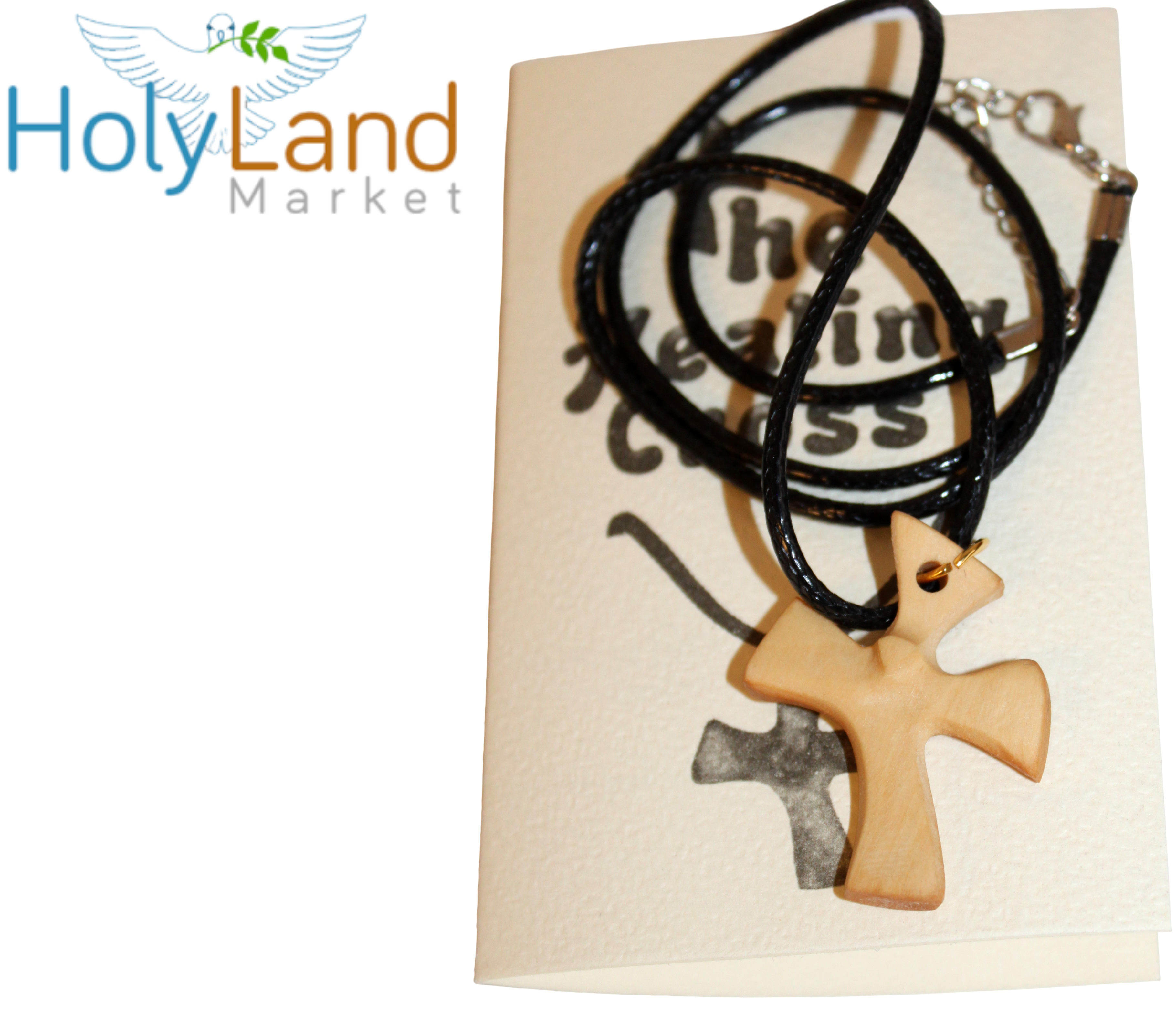  Olive wood Healing Cross Necklace - with Prayers (1.6 x 1.2 inches) Expandable Leather Necklace、mySite、elrpsem3k