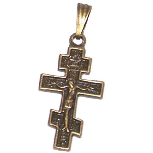  Russian 3-bar Crucifix bronze tone necklace - design based on Fedorov designer - 60cm strap with clasp、mySite、elrpsem3k
