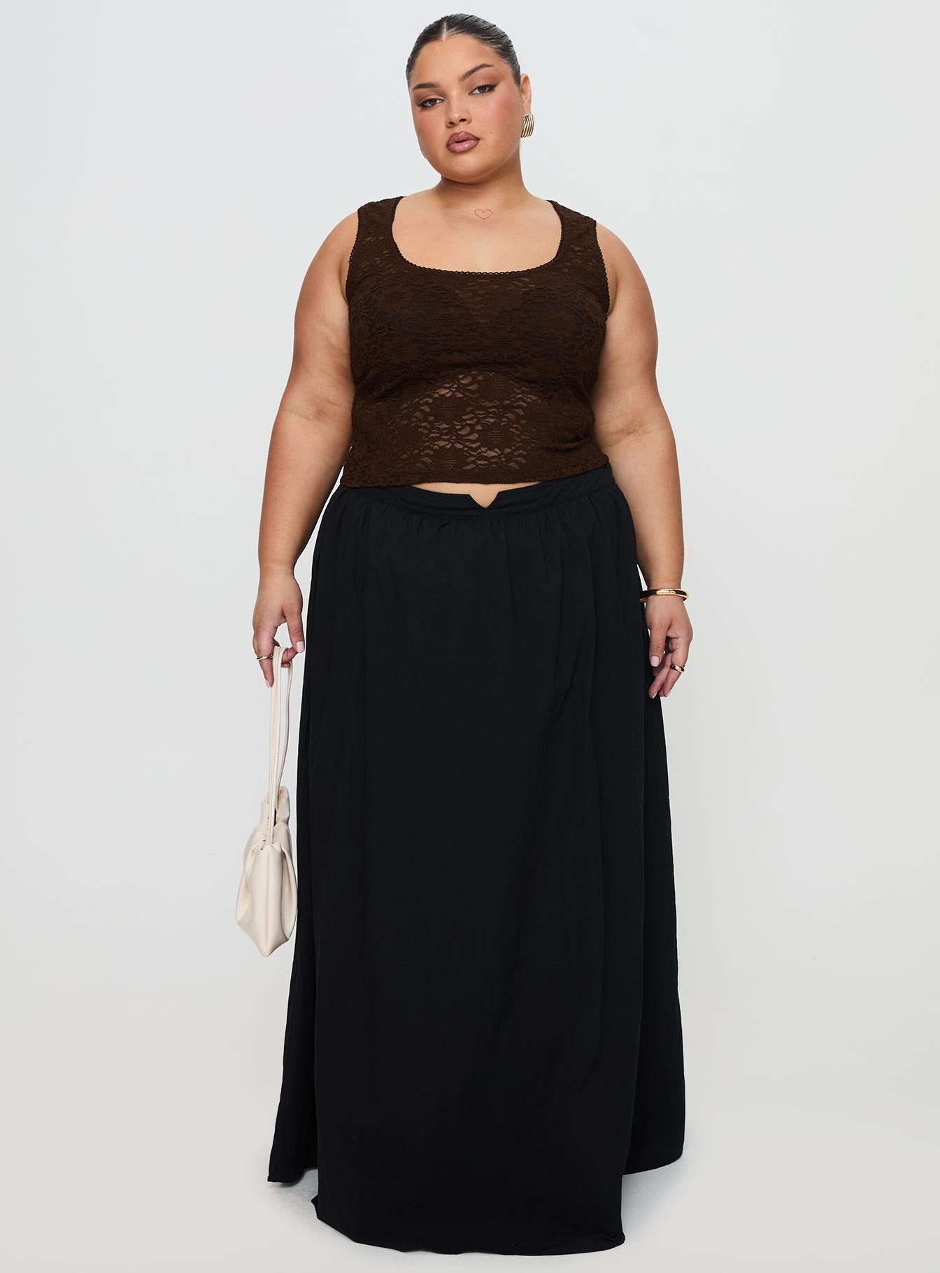 Rennata Gathered Mid Rise Maxi Skirt Black、mySite、solidvoid