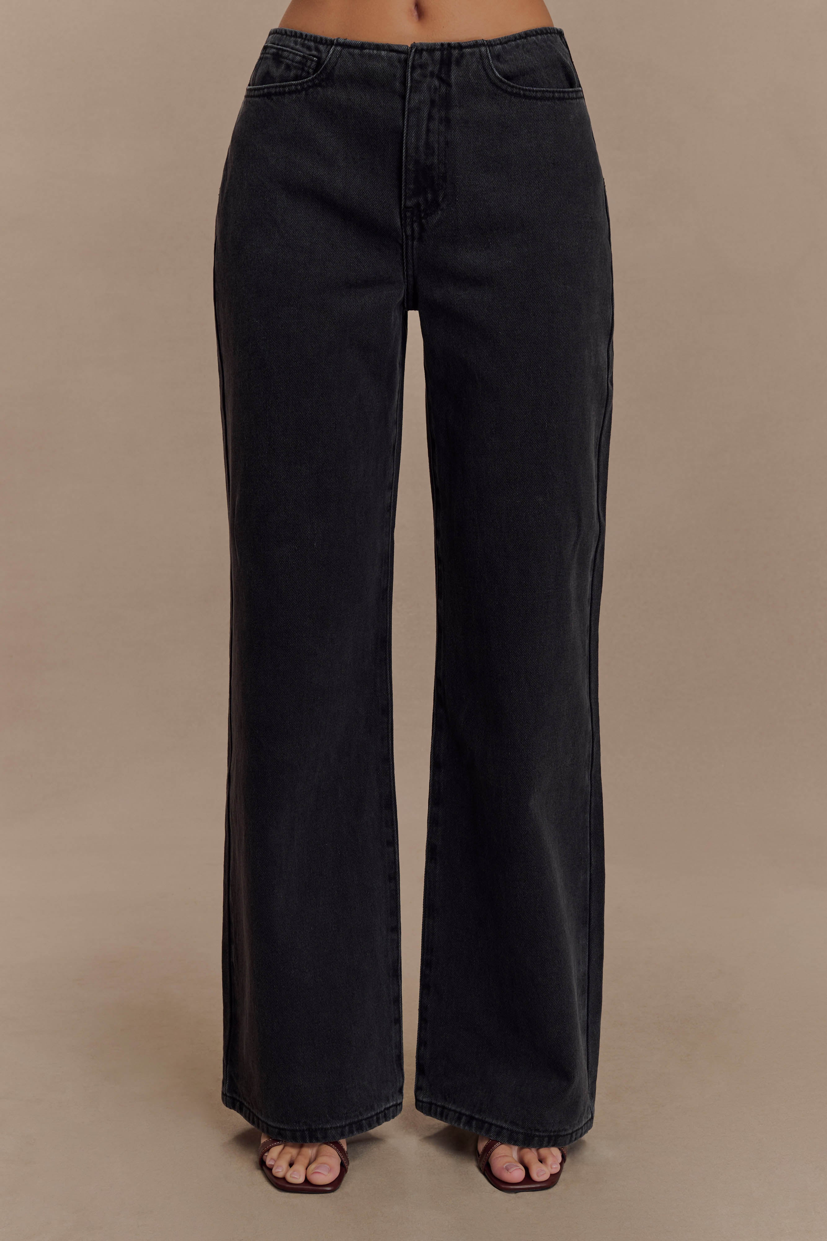 Caitlin Mid Rise Denim Flare Jeans - Washed Black、mySite、solidvoid