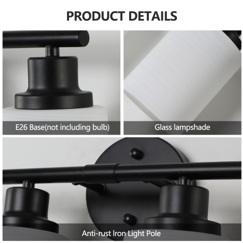 39" Modern 6-Light Vanity Bathroom Mirror Light, Frosted White Glass with Black Iron Frame, Contemporary Wall Sconce for Bedroom, Bathroom, and Dressing Room (No Bulbs)、、eastwooduniform