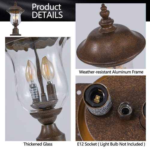 21"(H) Vintage Outdoor Lamp Post Light, Waterproof Garden Patio Lantern with Clear Glass Shade, Classic Bronze Finish, Ideal for Yard, Porch, Walkway, and Driveway Lighting (One Piece & No Bulb)、、eastwooduniform