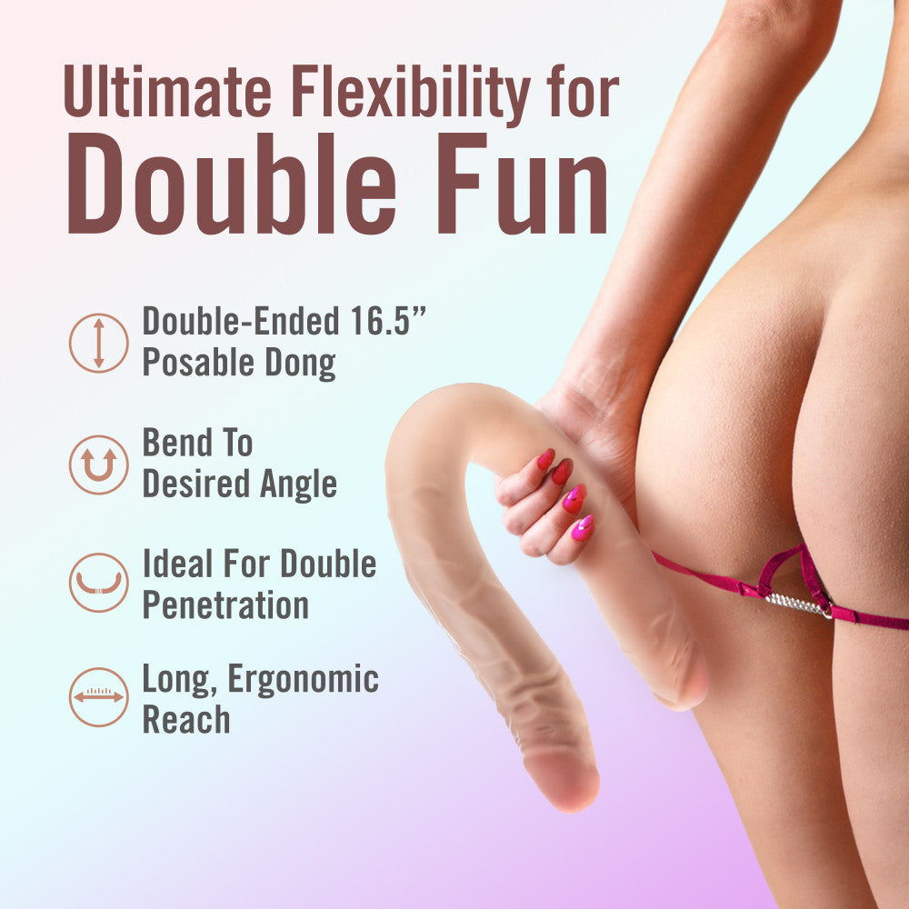Dr. Skin Plus | 16.5 Inch Double Dong – Extra Long Double-Ended Dildo With A Realistic Posable Shaft - Beige、mySite、bottomscart