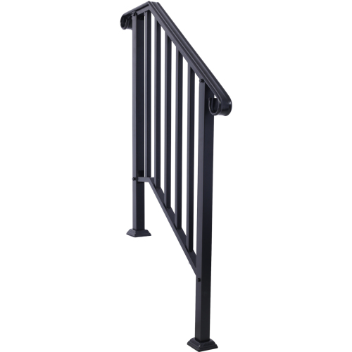 Handrails for Outdoor Steps, Fit 2 or 3 Steps Outdoor Stair Railing, Picket#2 Wrought Iron Handrail, Flexible Porch Railing, Black Transitional Handrails for Concrete Steps or Wooden Stairs、、eastwooduniform