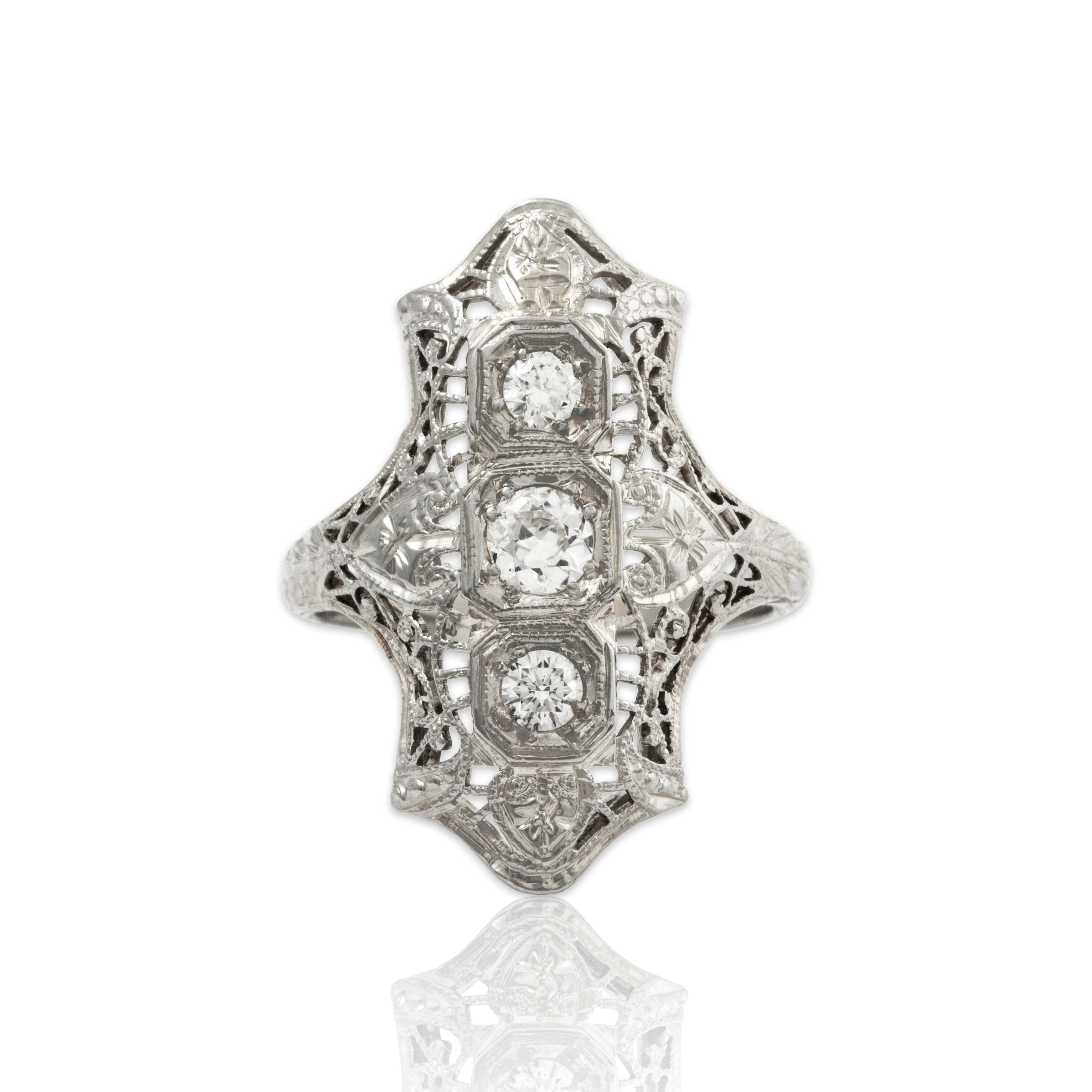 Antique Art Deco 18k White Gold .3cttw Diamond Ring 4.00、mySite、hinf8tx79